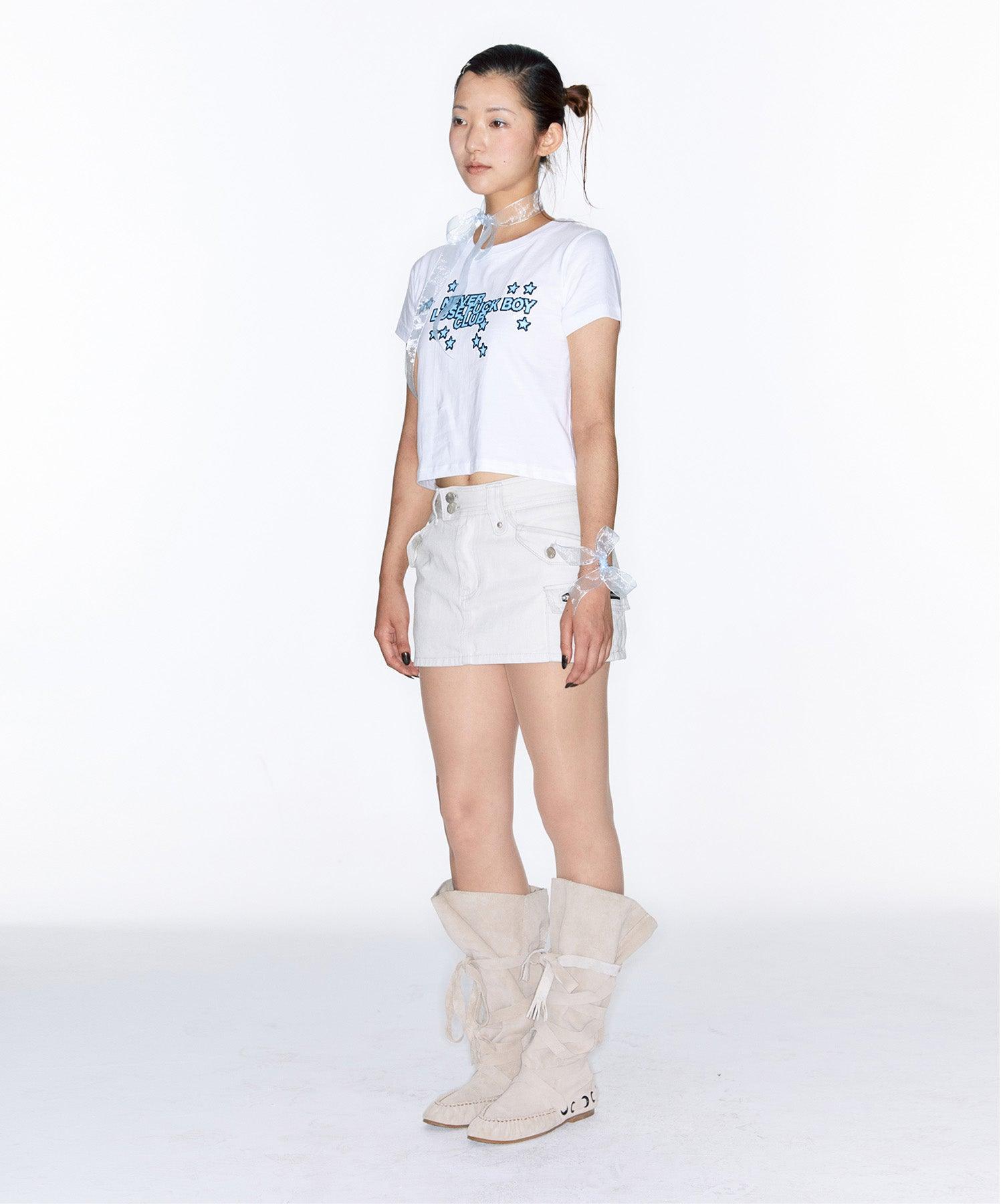 Low-Rise Denim Skirt in White