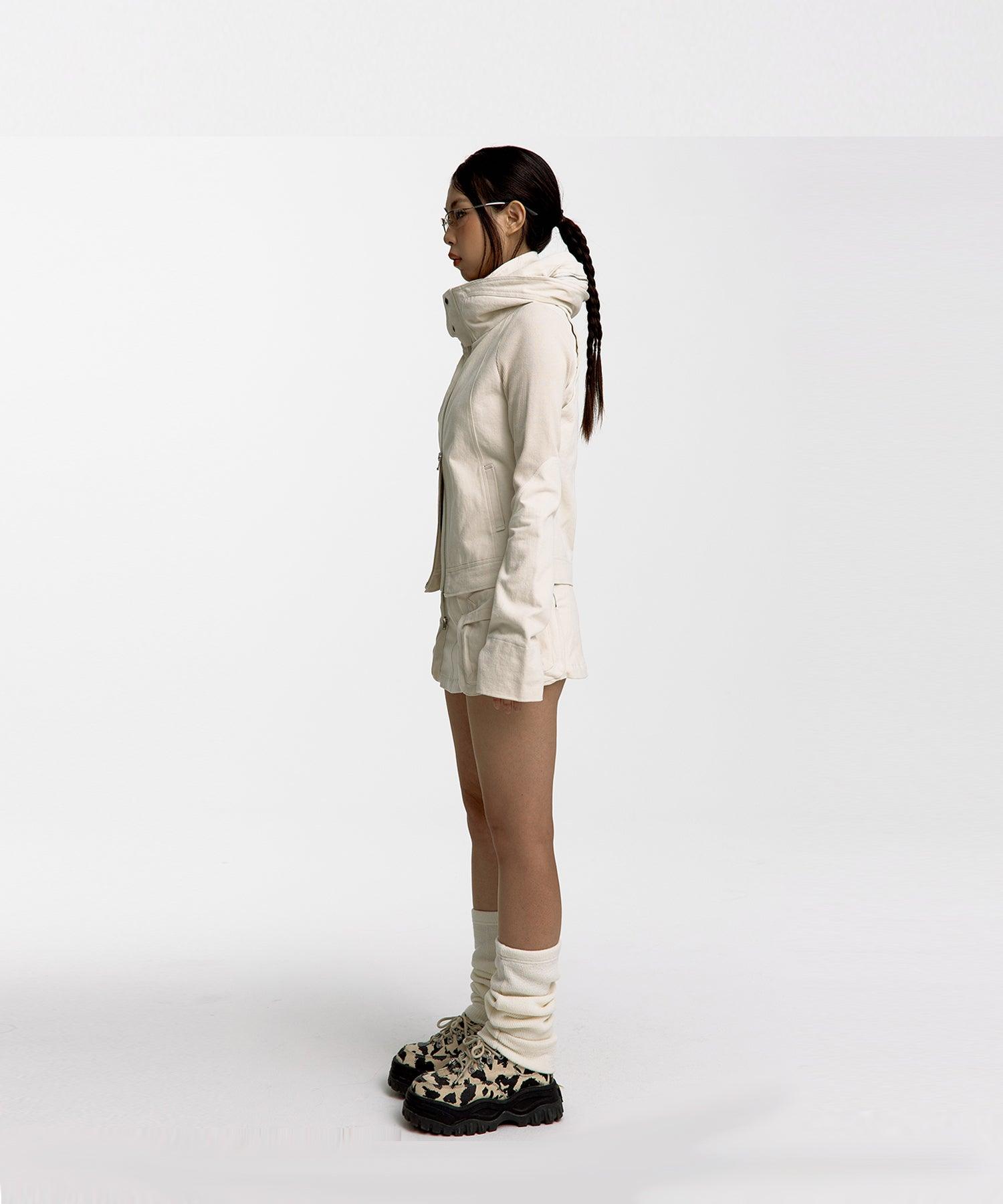 Fluffy Cargo Mini Skirt in Cream