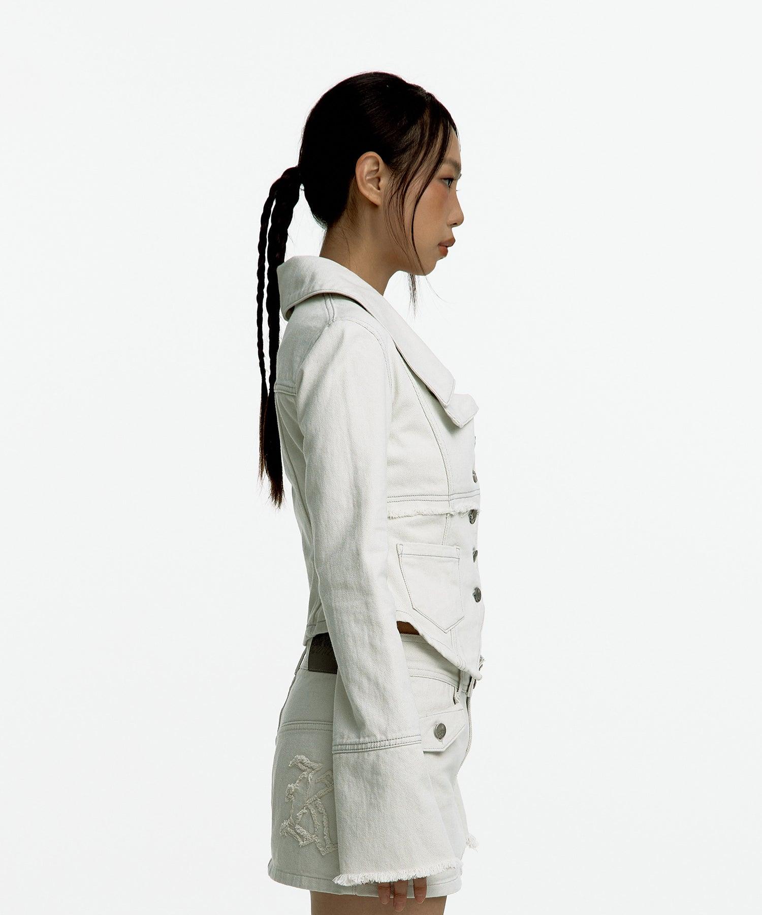 Denim Square Neck Trucker Jacket in White