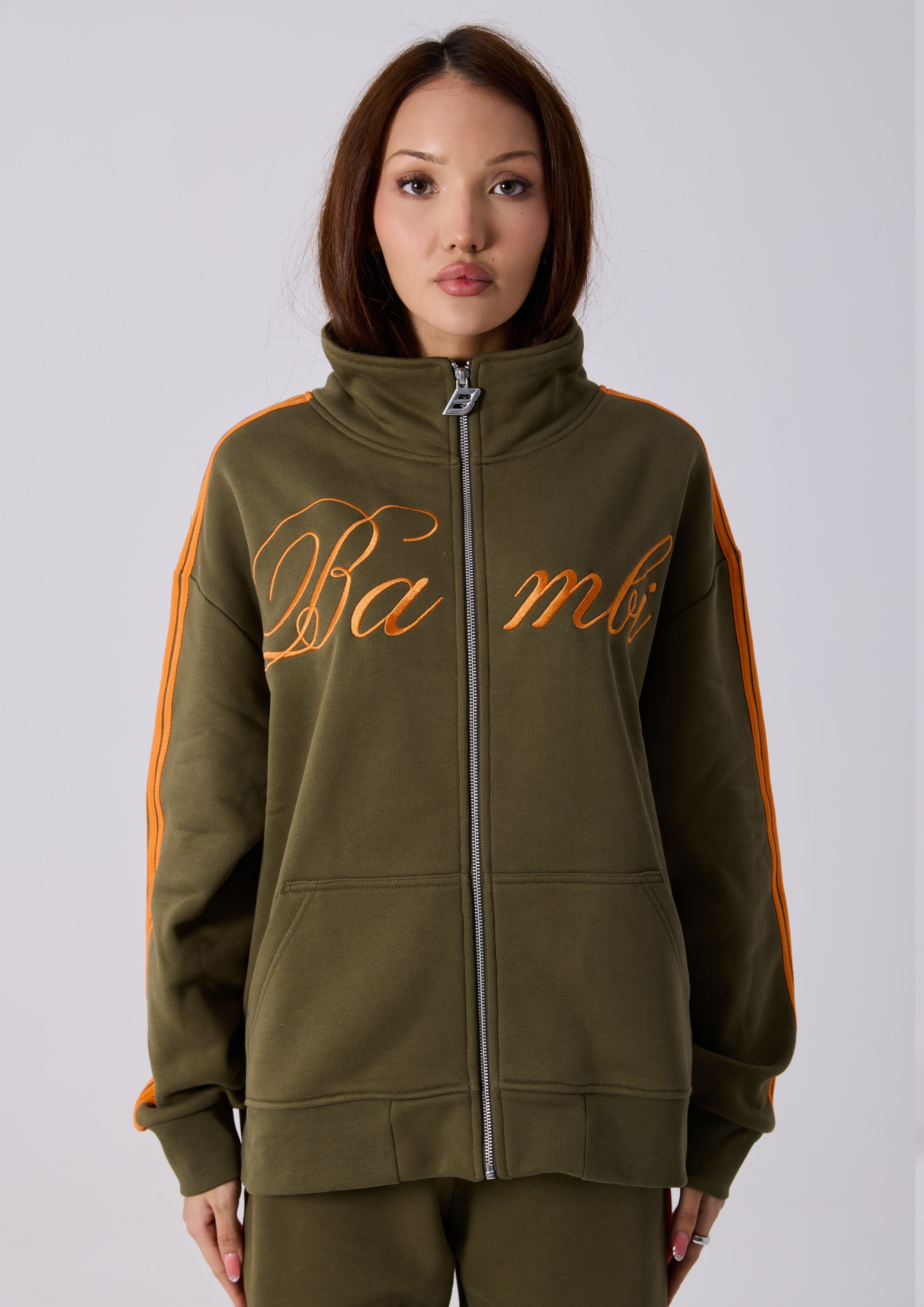 Spears Stripe Zip Jacket in Khaki