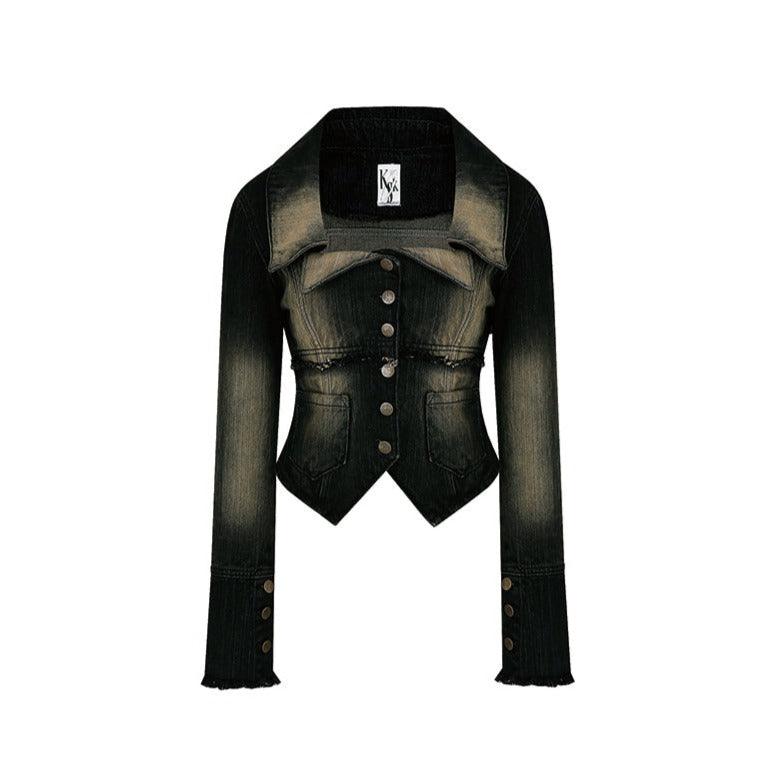 Denim-Truckerjacke mit eckigem Ausschnitt