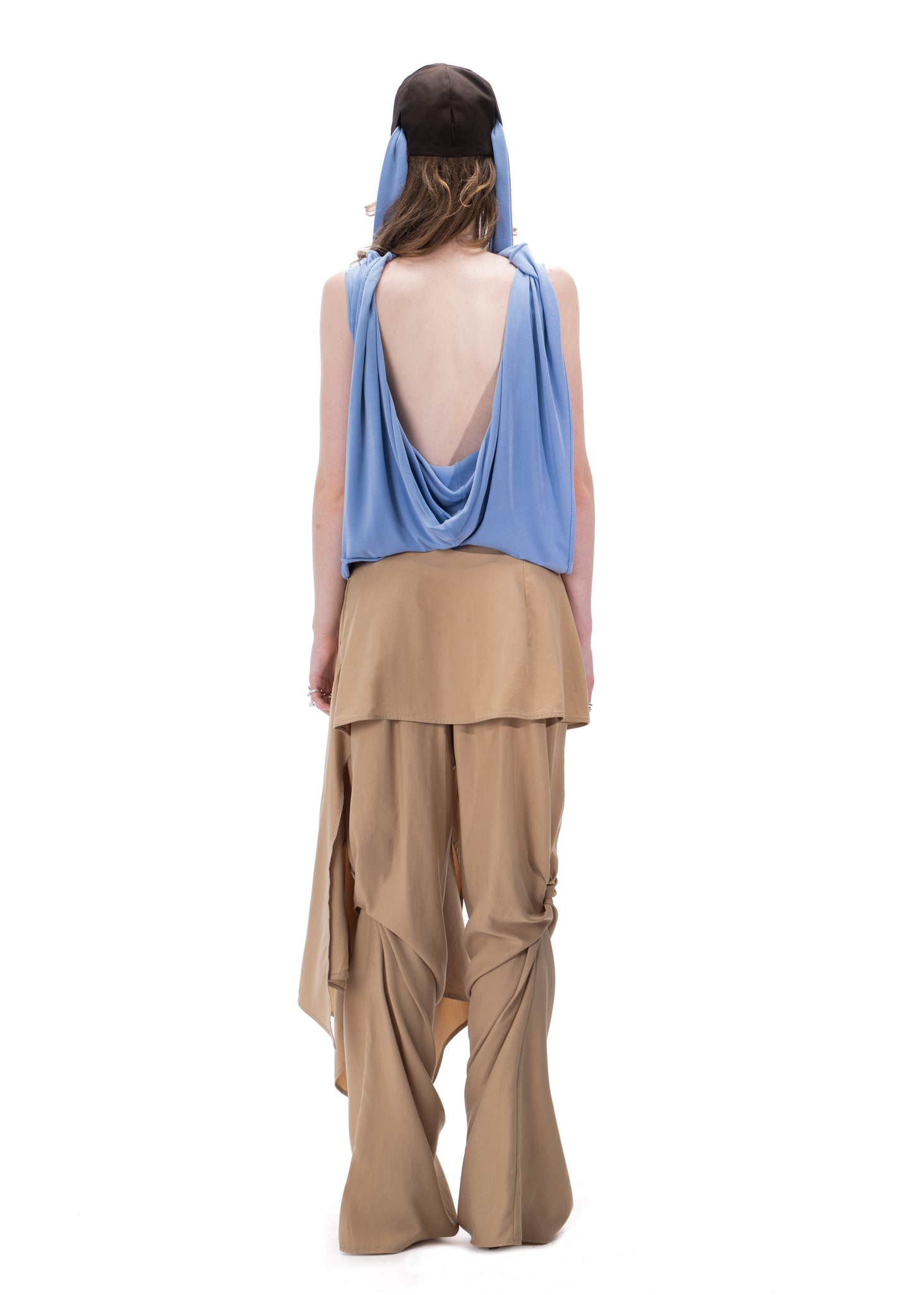 Twisted Trousers with an Asymmetric Skirt