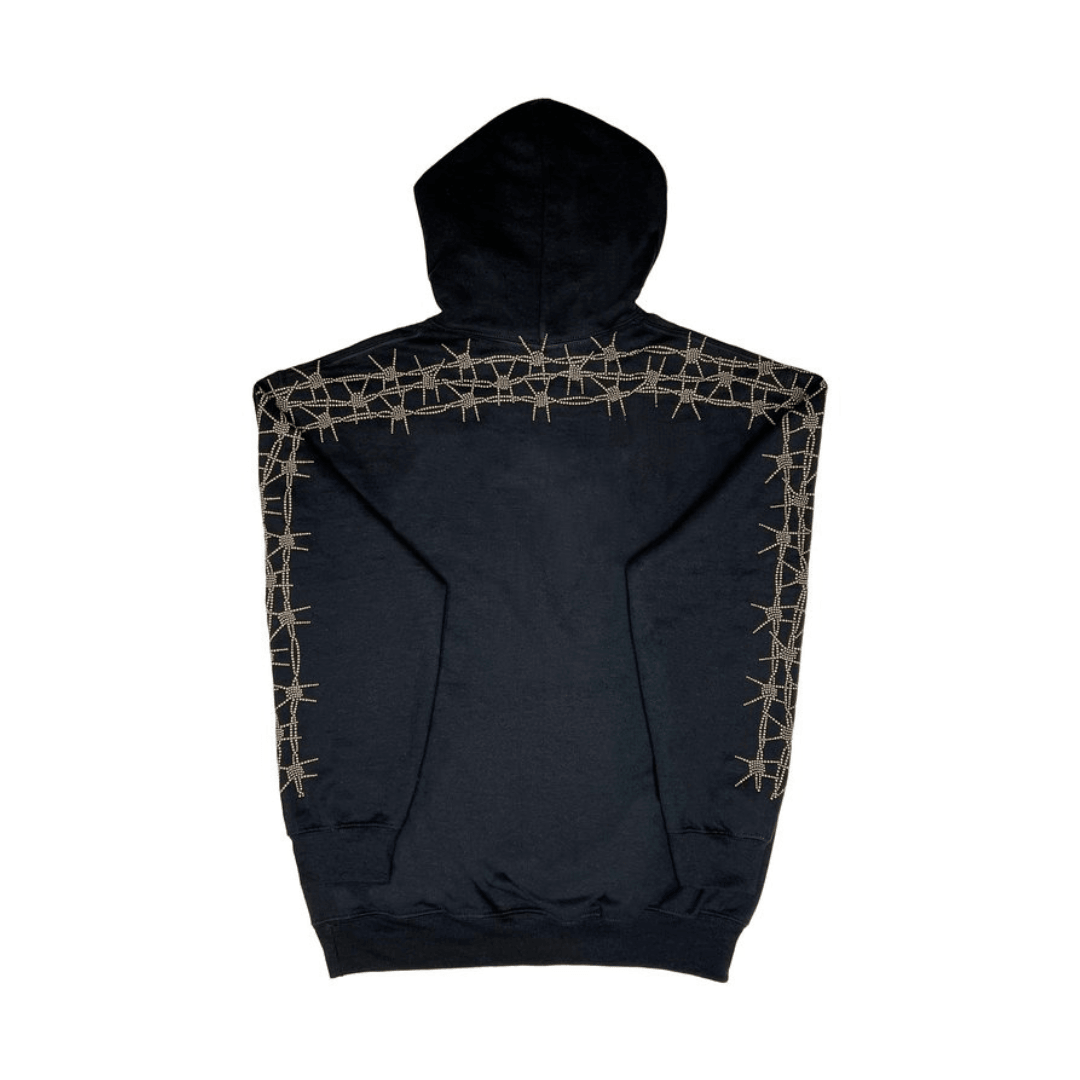The Barbed Wire Hoodie in Vintage Black with Brass Rhinestones