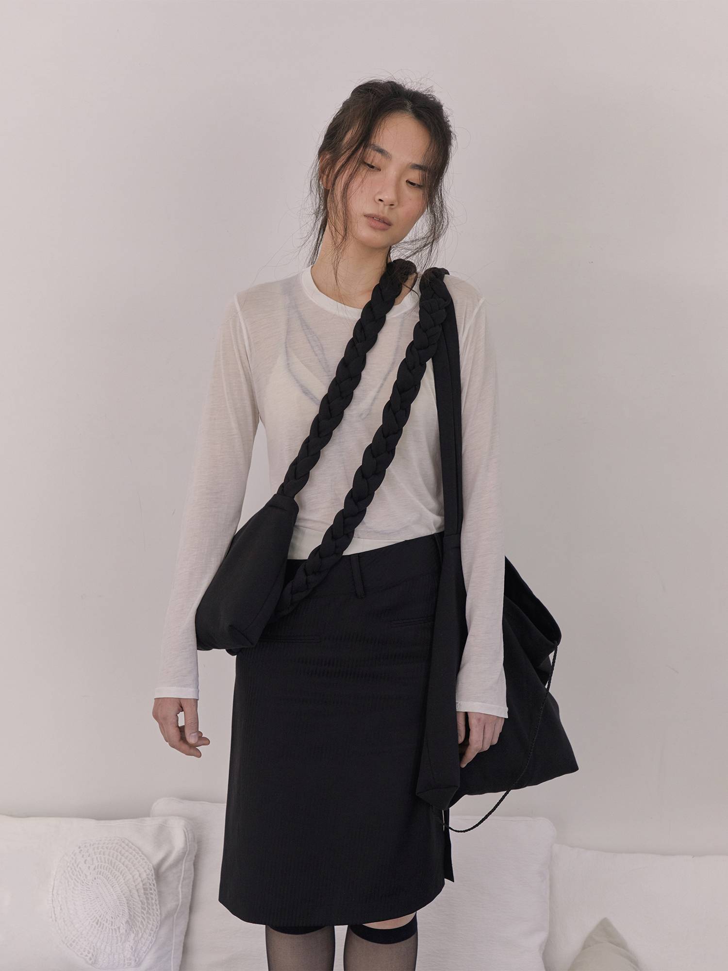 Braided Scarf Bag Large Black