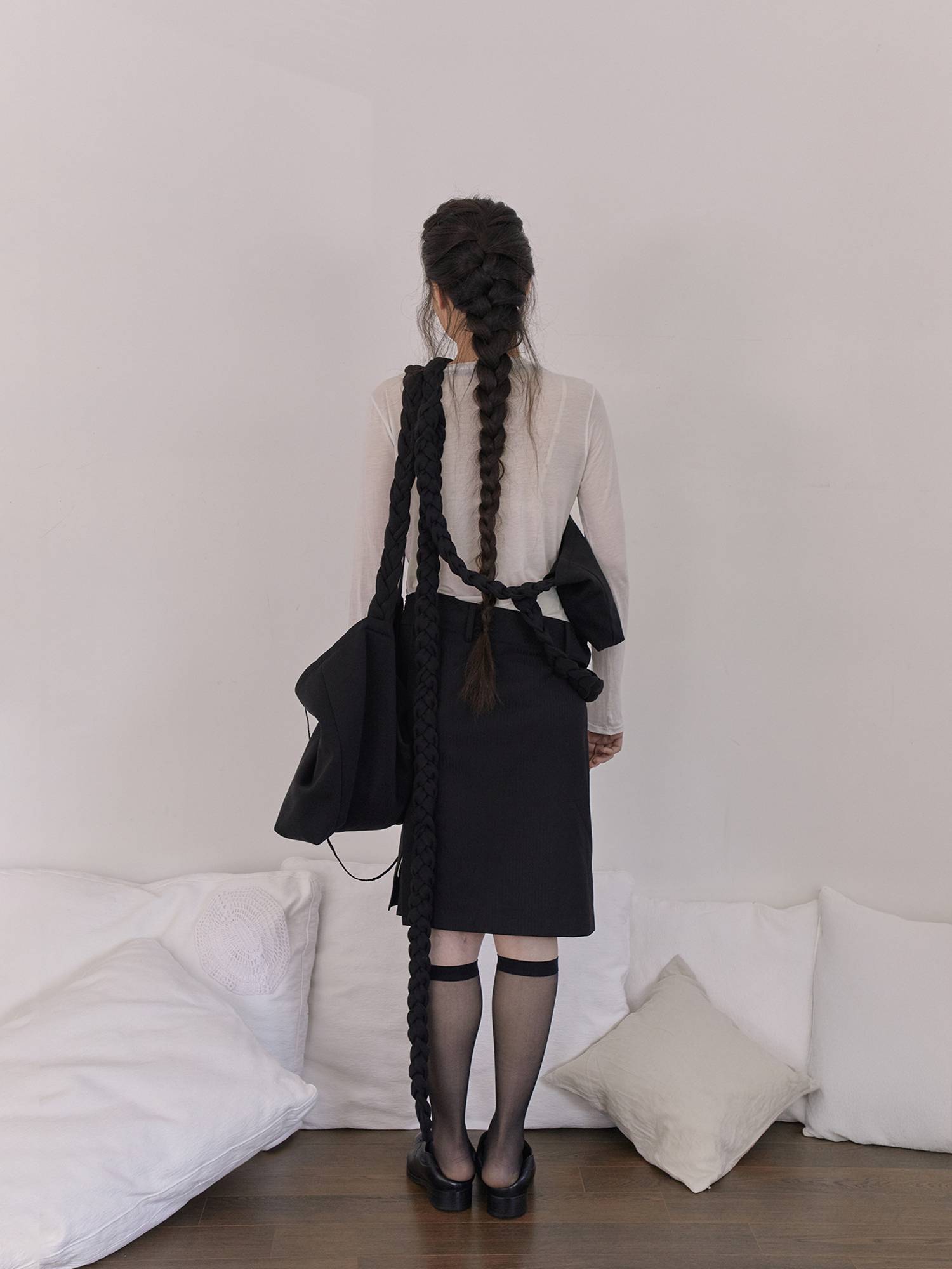 Braided Scarf Bag Large Black