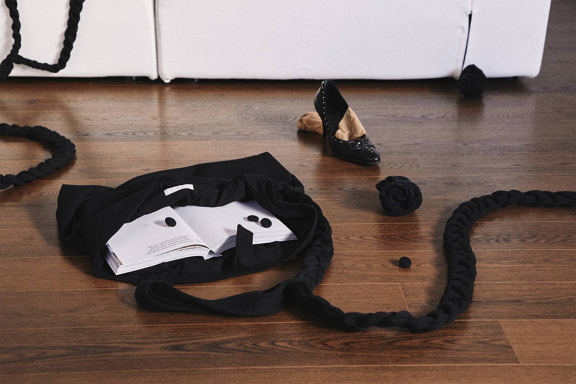 Braided Scarf Bag Large Black