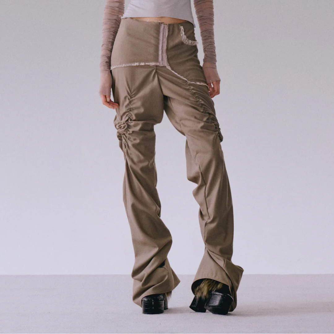 Twisted Wool Trousers in Taupe