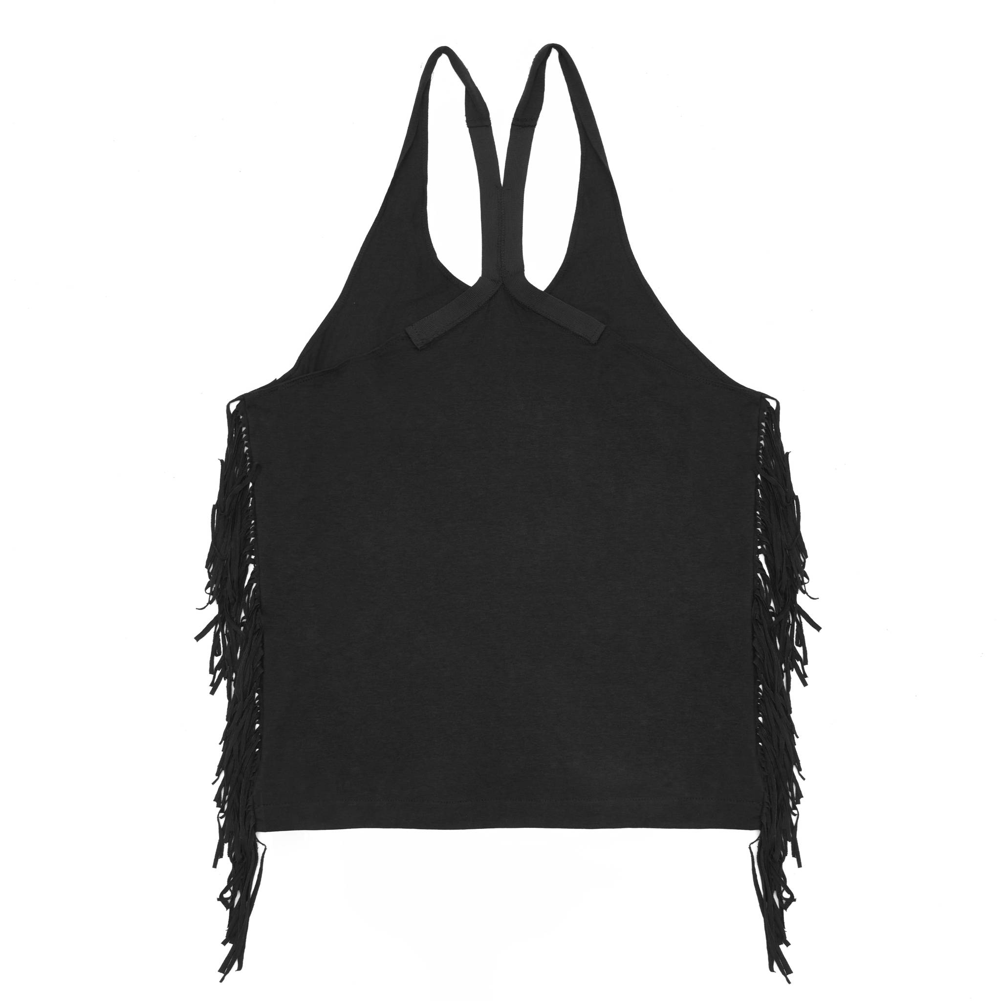 Fringed Deep Neck Tank Top in Black