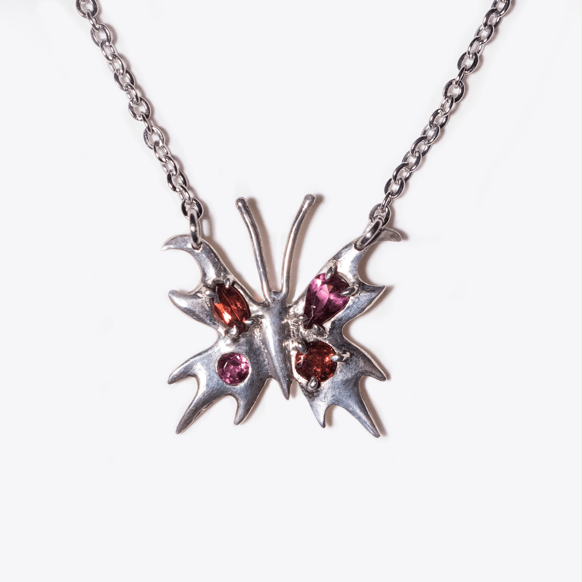 Chrome Pappillion Necklace (4 Stones) in Blue