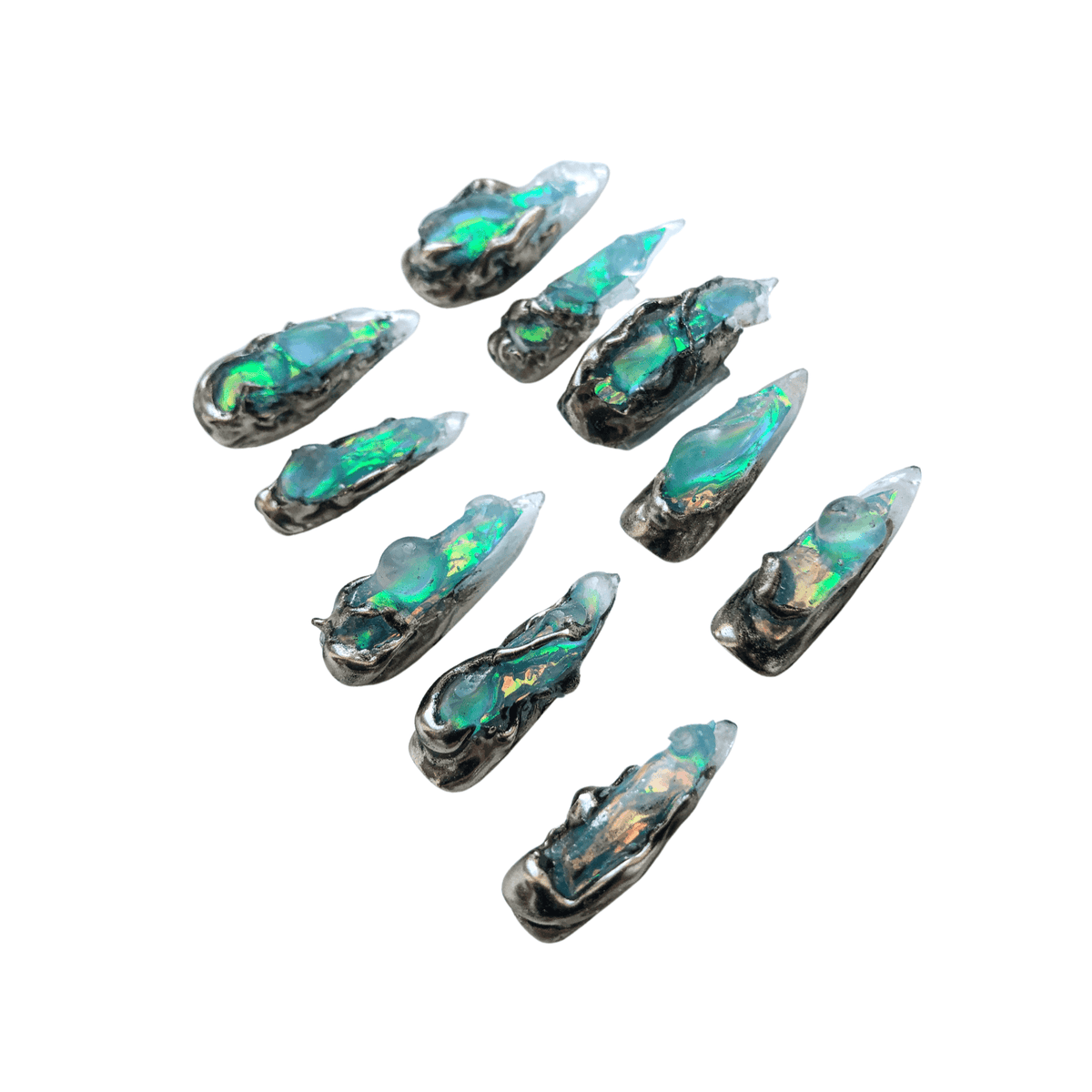 Chrome+clear Blob Nails in Aquamarine