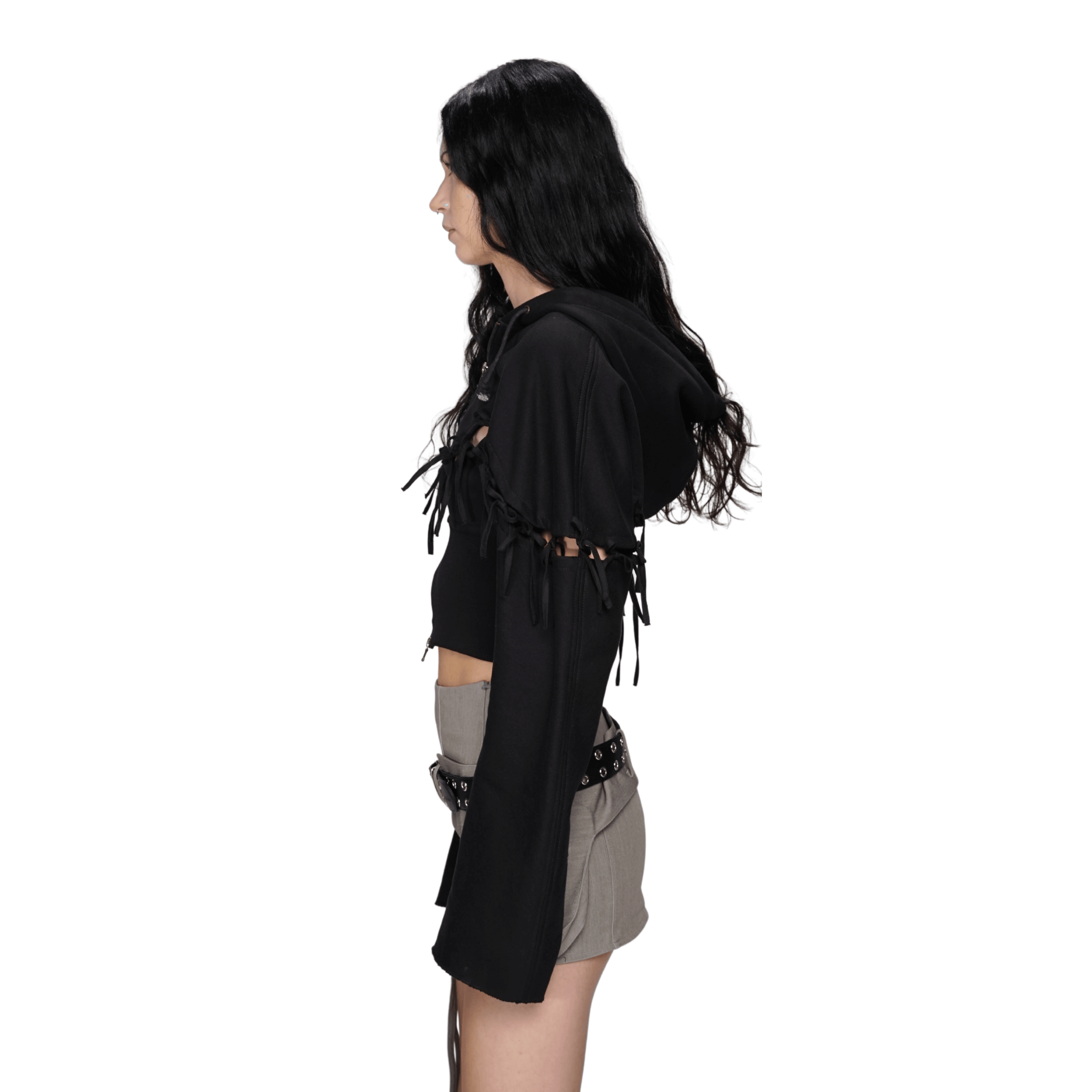 리본 디테일이 있는 후드 티셔츠