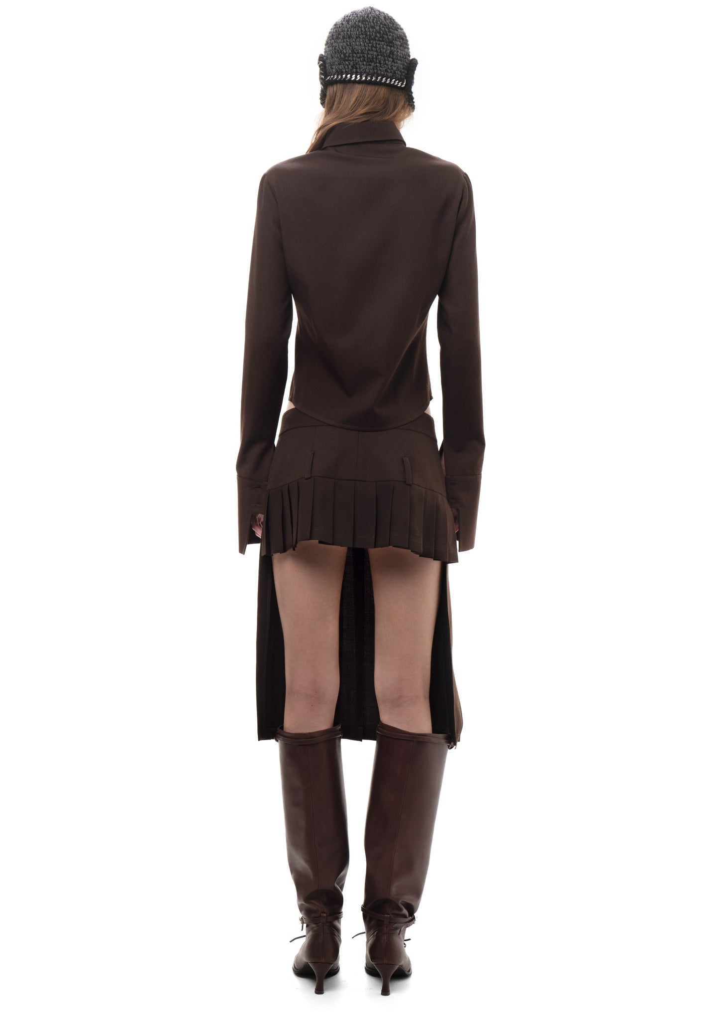 Pleated Midi/Mini Skirt Brown