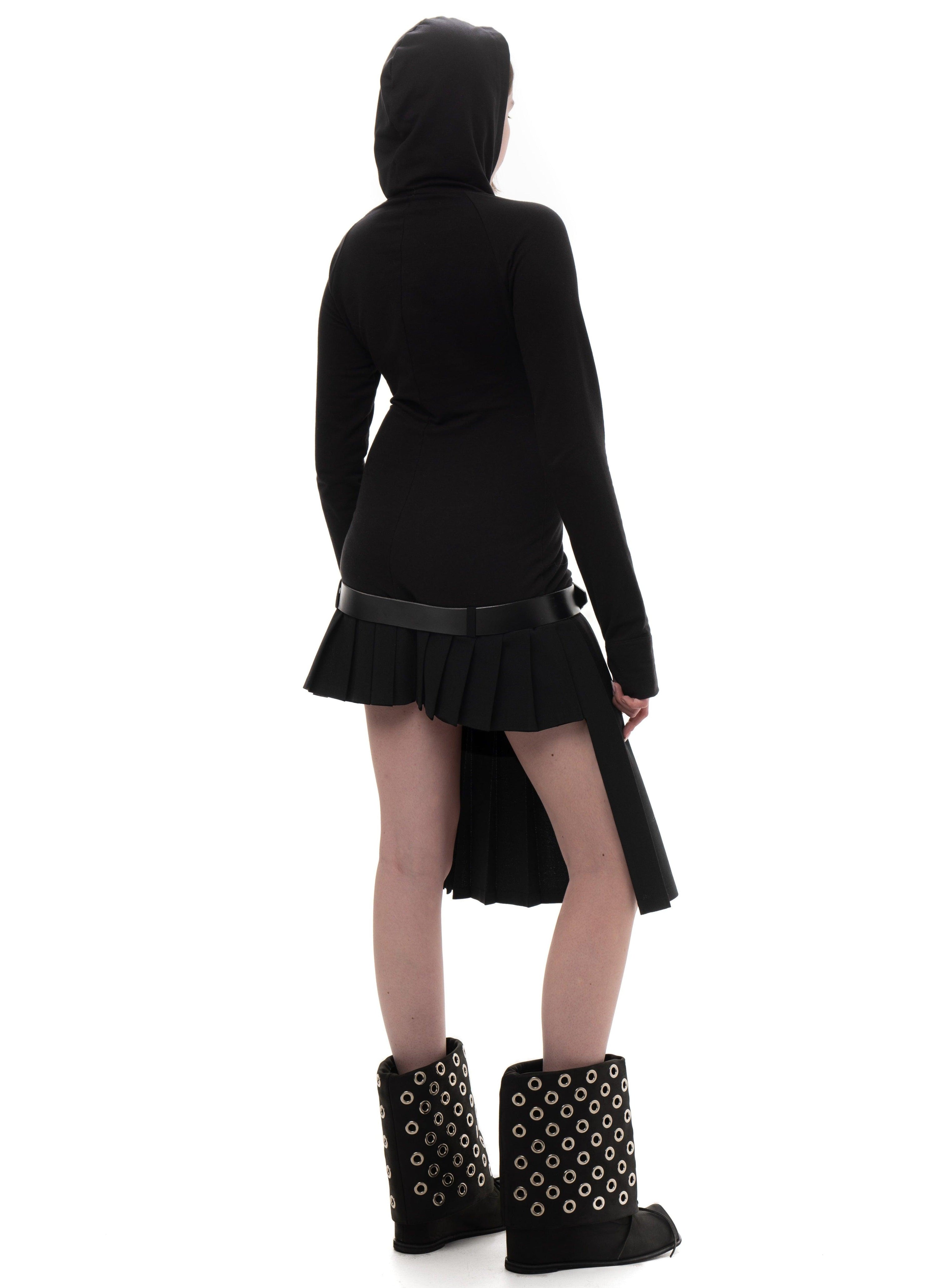 후드 플리츠 드레스