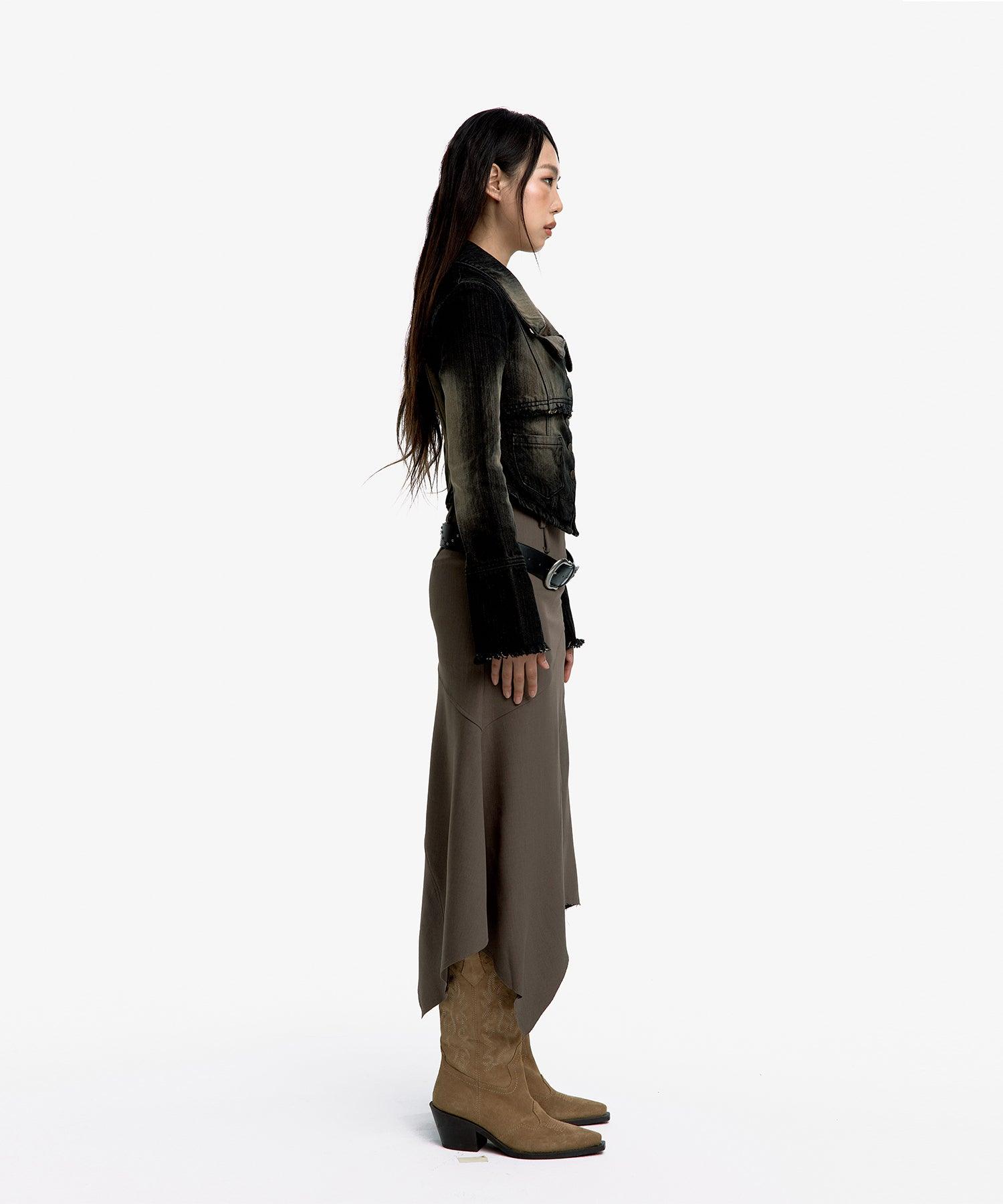 Paneled Gored Skirt in Red Brown