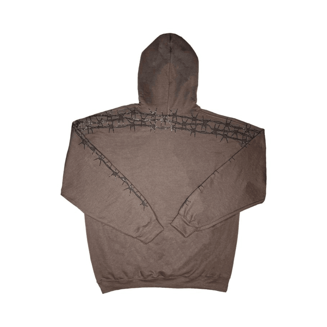 The Barbed Wire Hoodie in Vintage Black with Brass Rhinestones