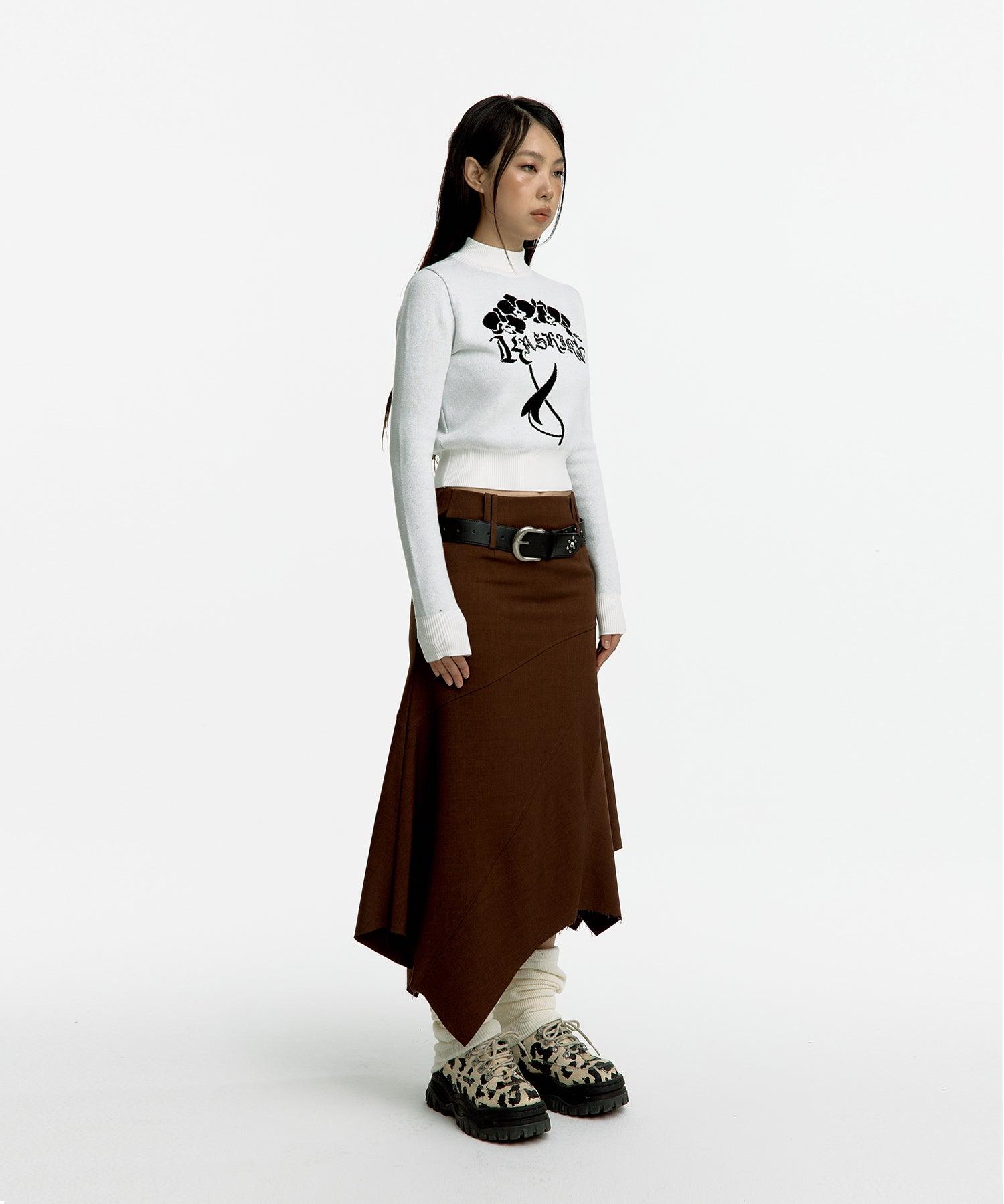 Paneled Gored Skirt in Red Brown