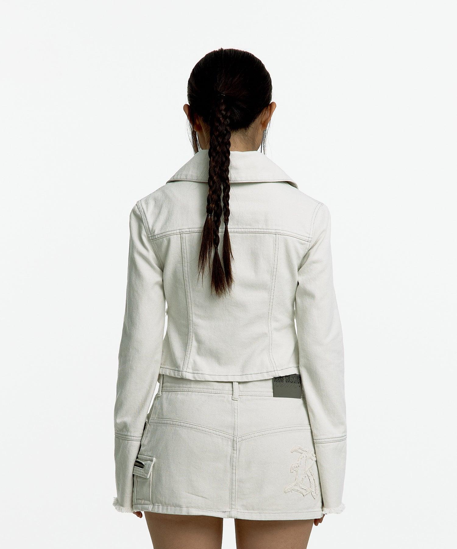 Denim Square Neck Trucker Jacket in White
