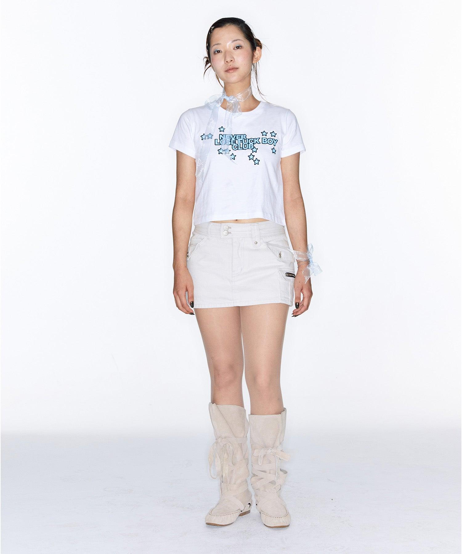 Low-Rise Denim Skirt in White