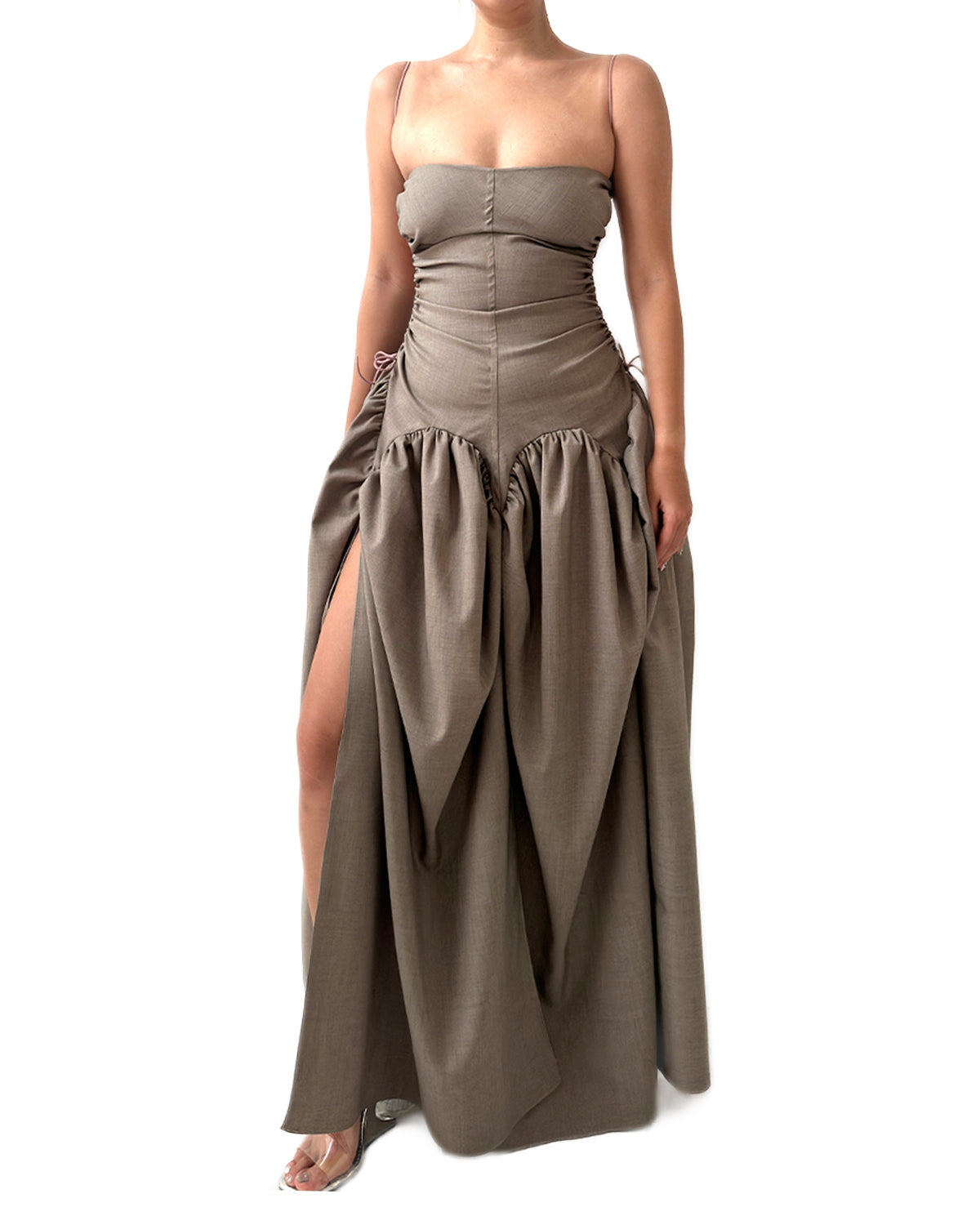 grey bubble dress Fleur Grey Ruched Bubble Hem Mini Dress
