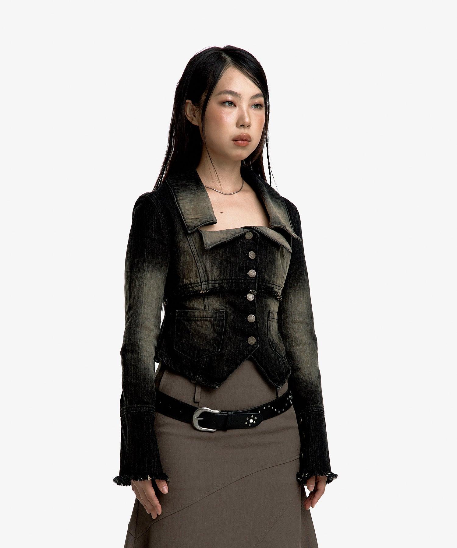 데님 스퀘어넥 트러커 재킷