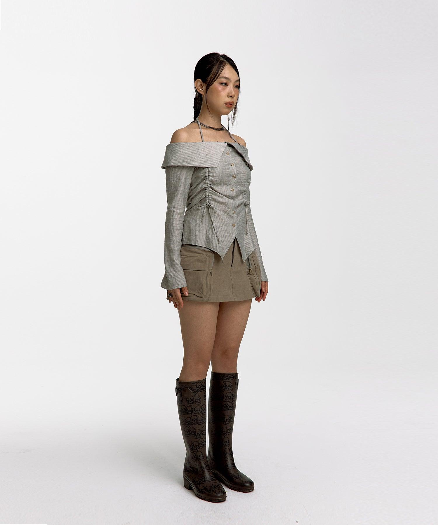 Fluffy Cargo Mini Skirt in Cream