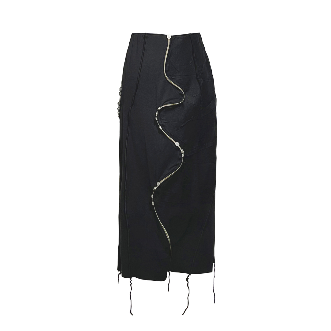 Creased Flowing Button Long Skirt