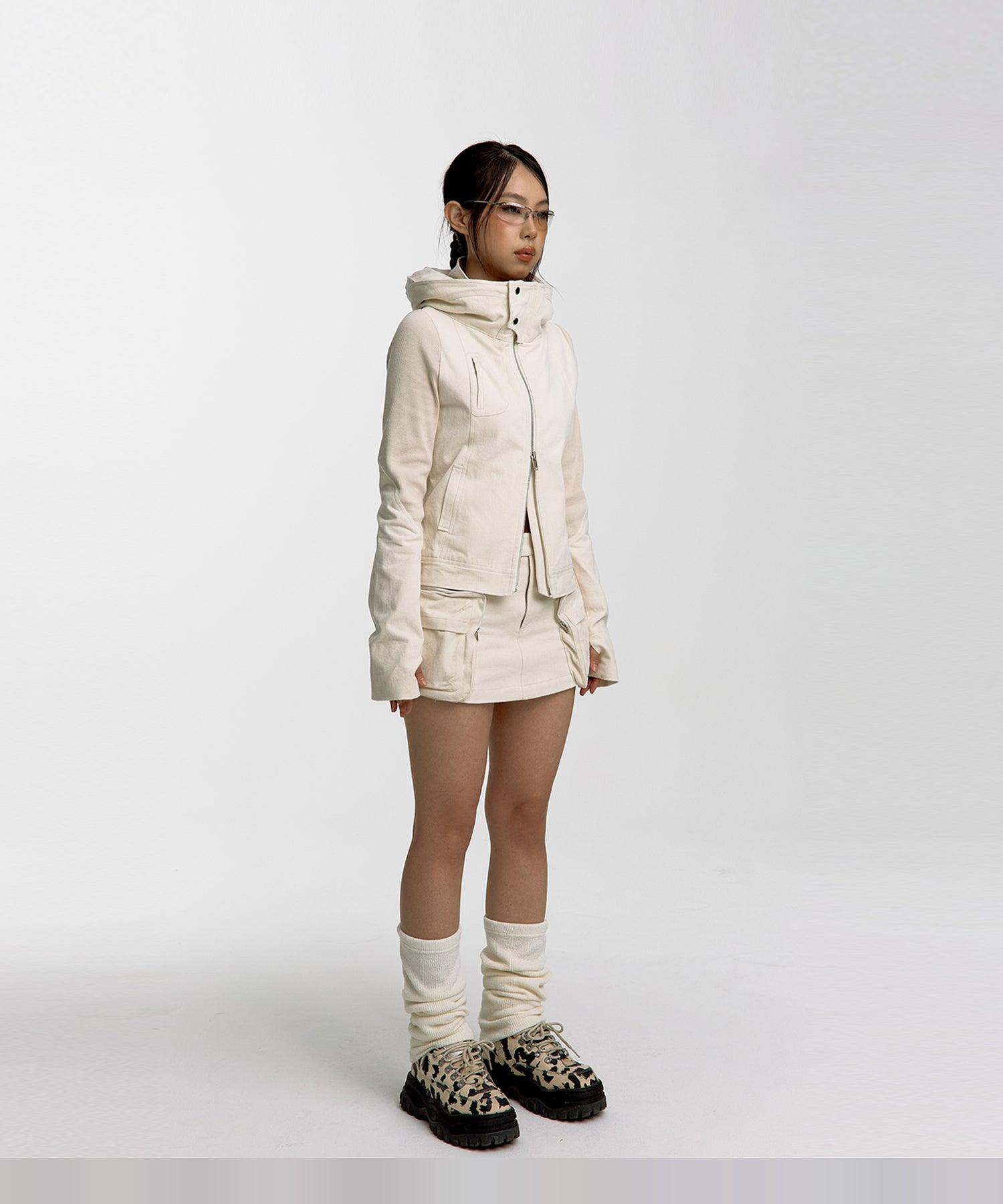 Fluffy Cargo Mini Skirt in Cream