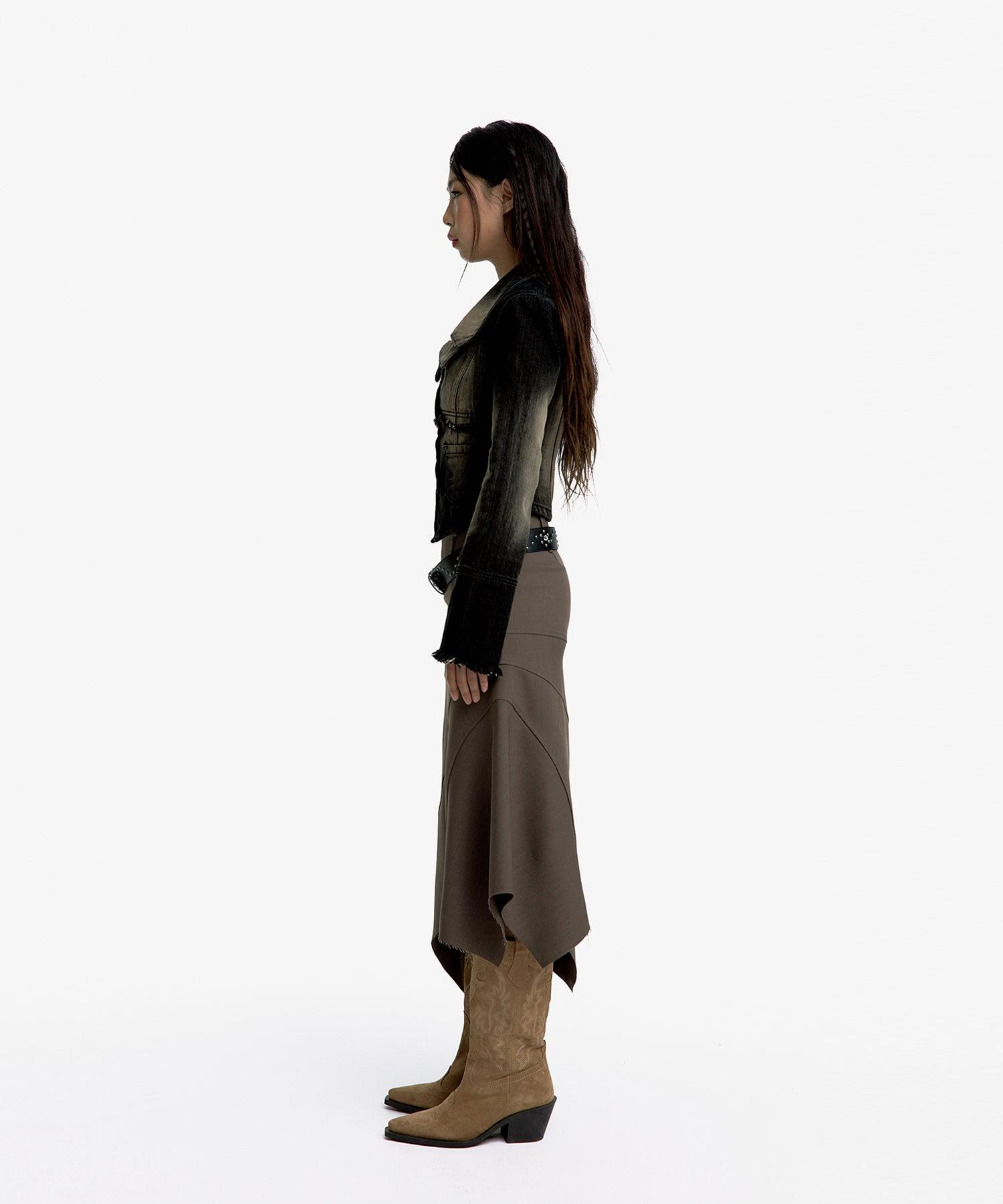 Paneled Gored Skirt in Brown