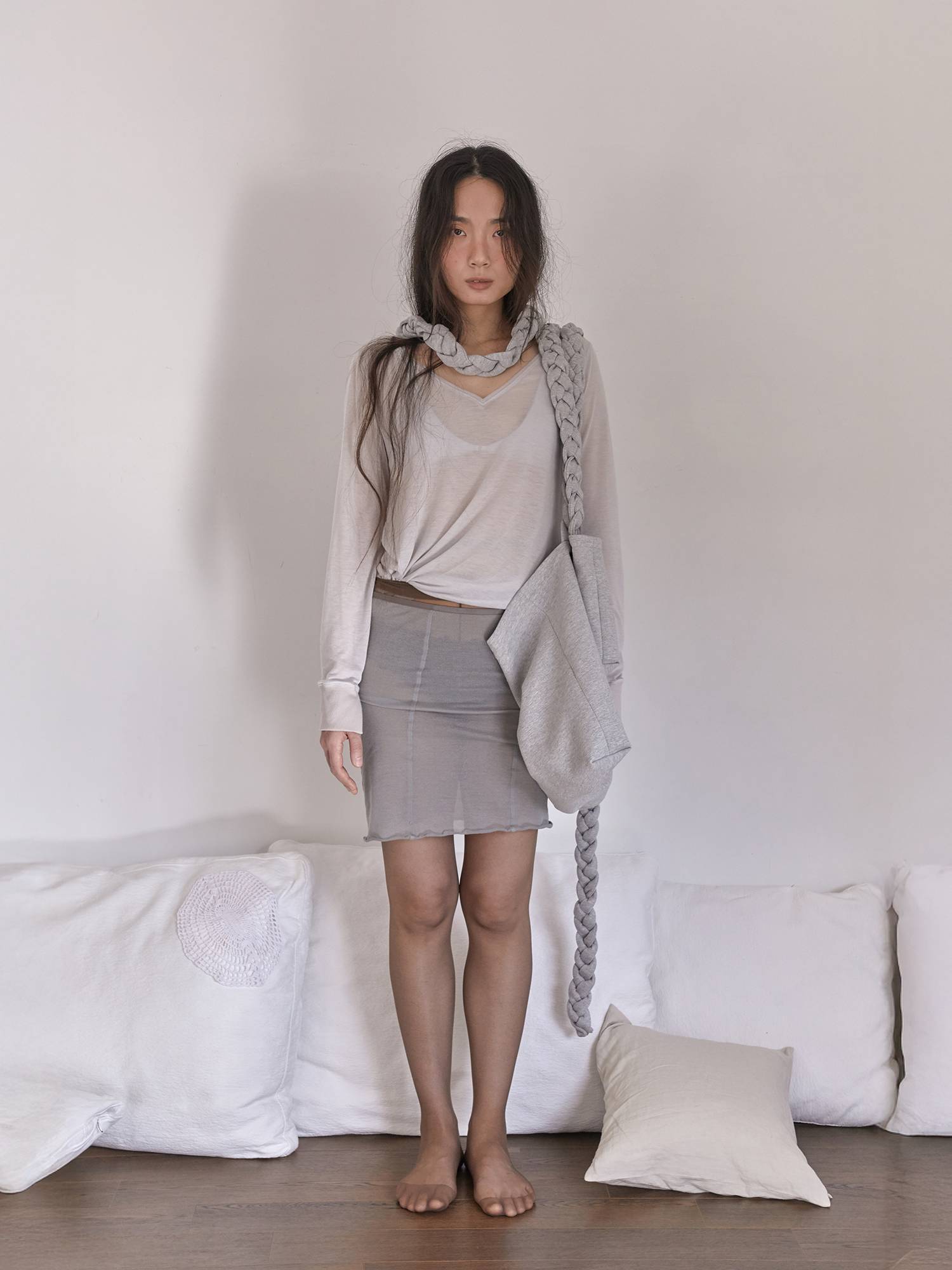 Braided Scarf Bag Large Gray