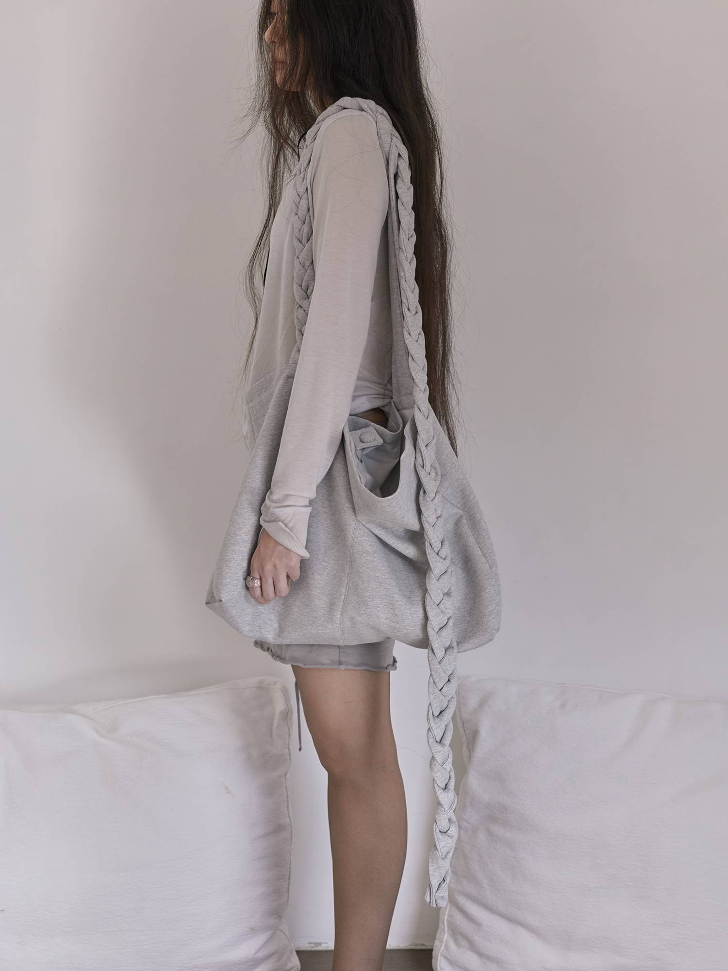 Braided Scarf Bag Large Gray