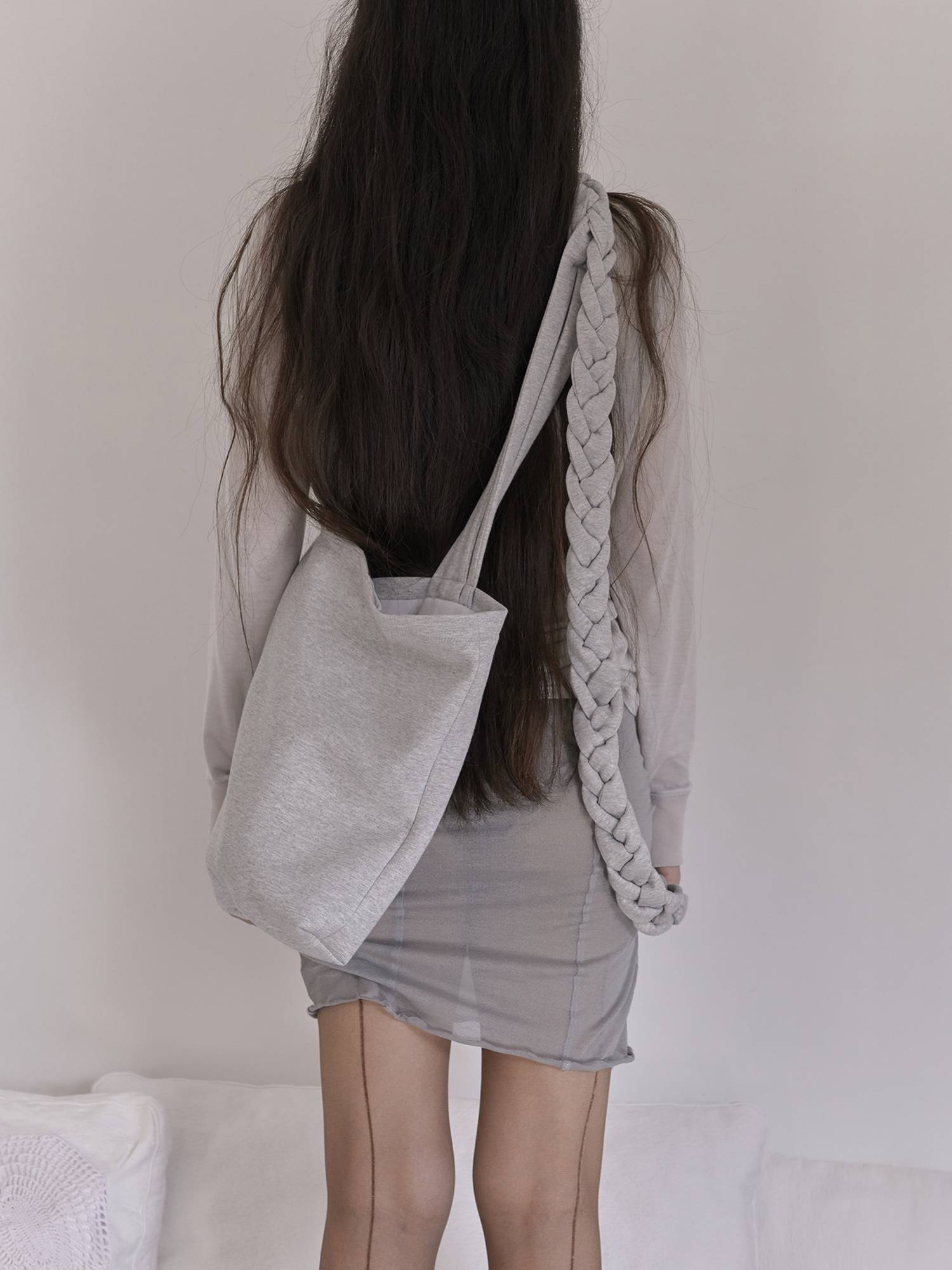 Braided Scarf Bag Large Gray