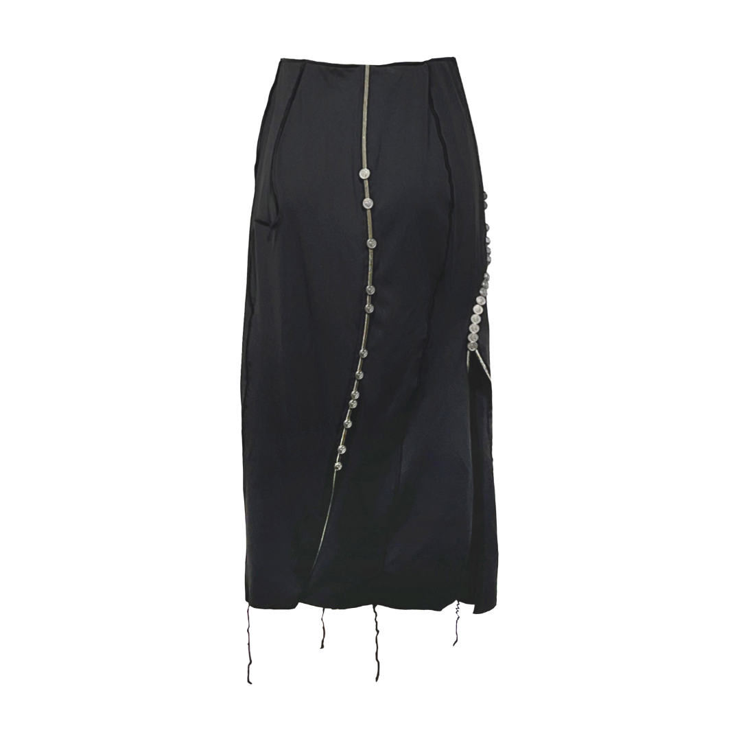 Creased Flowing Button Long Skirt