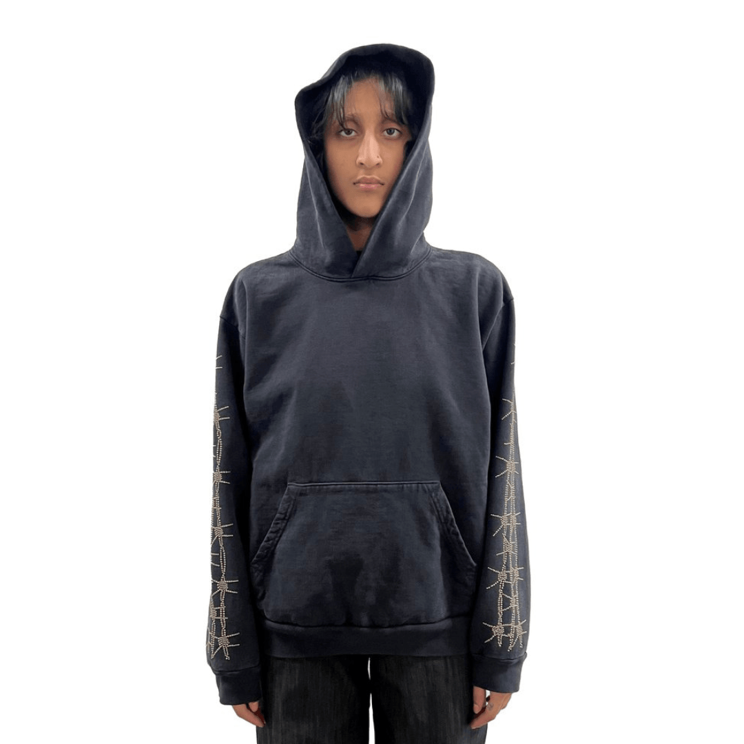 The Barbed Wire Hoodie in Brown with Black Rhinestones