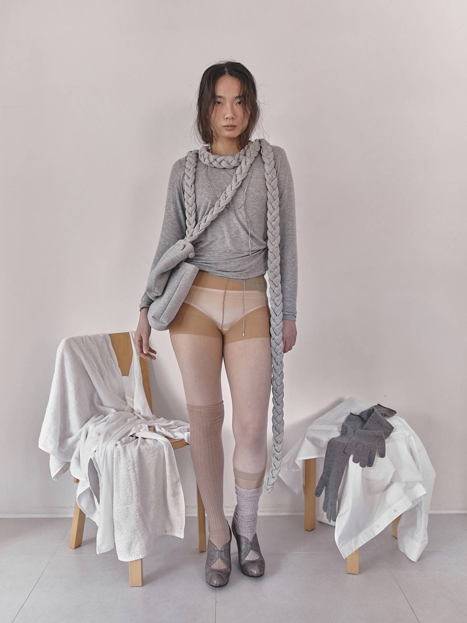 Braided Scarf Bag Small Gray