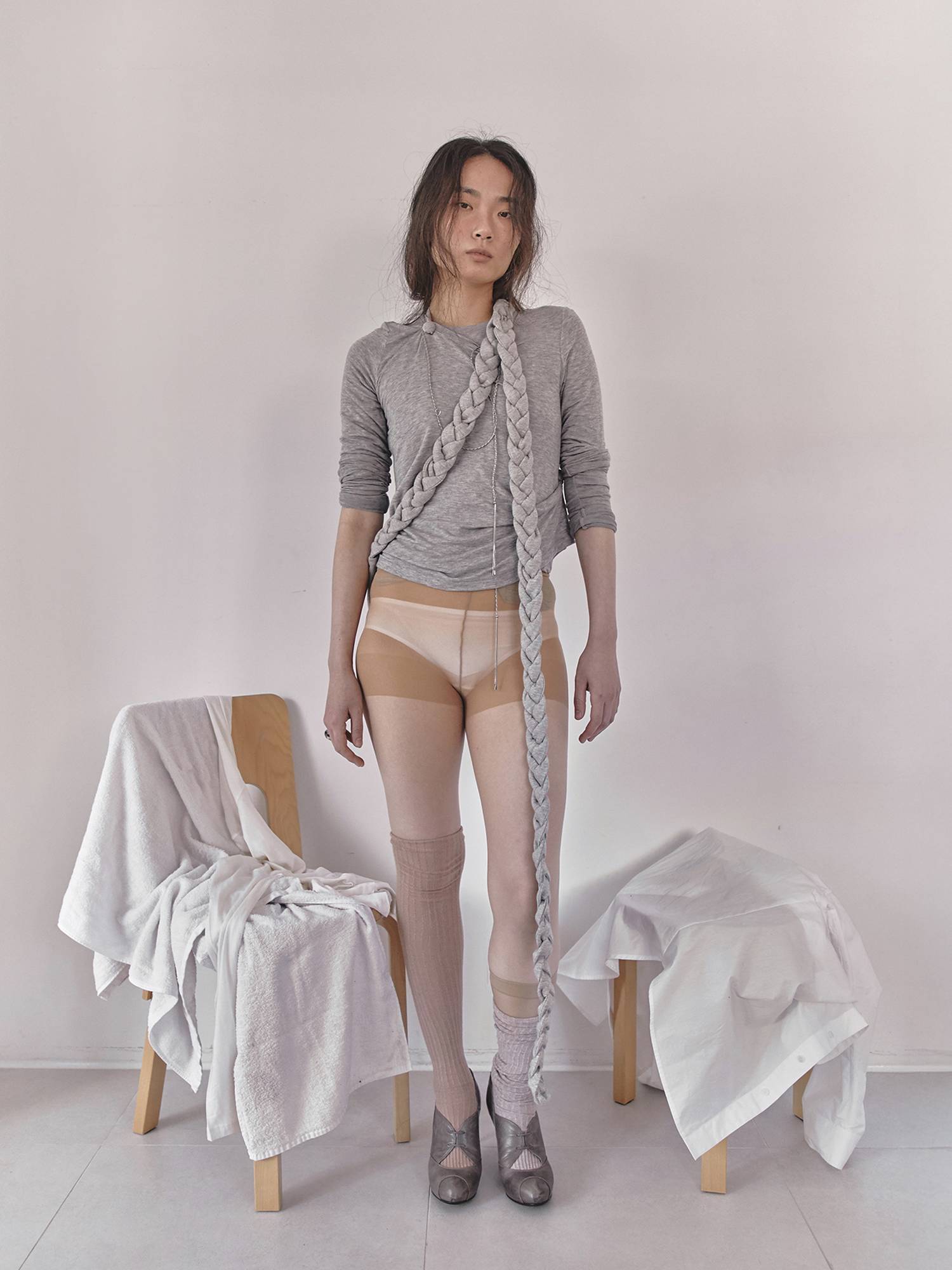 Braided Scarf Bag Small Gray