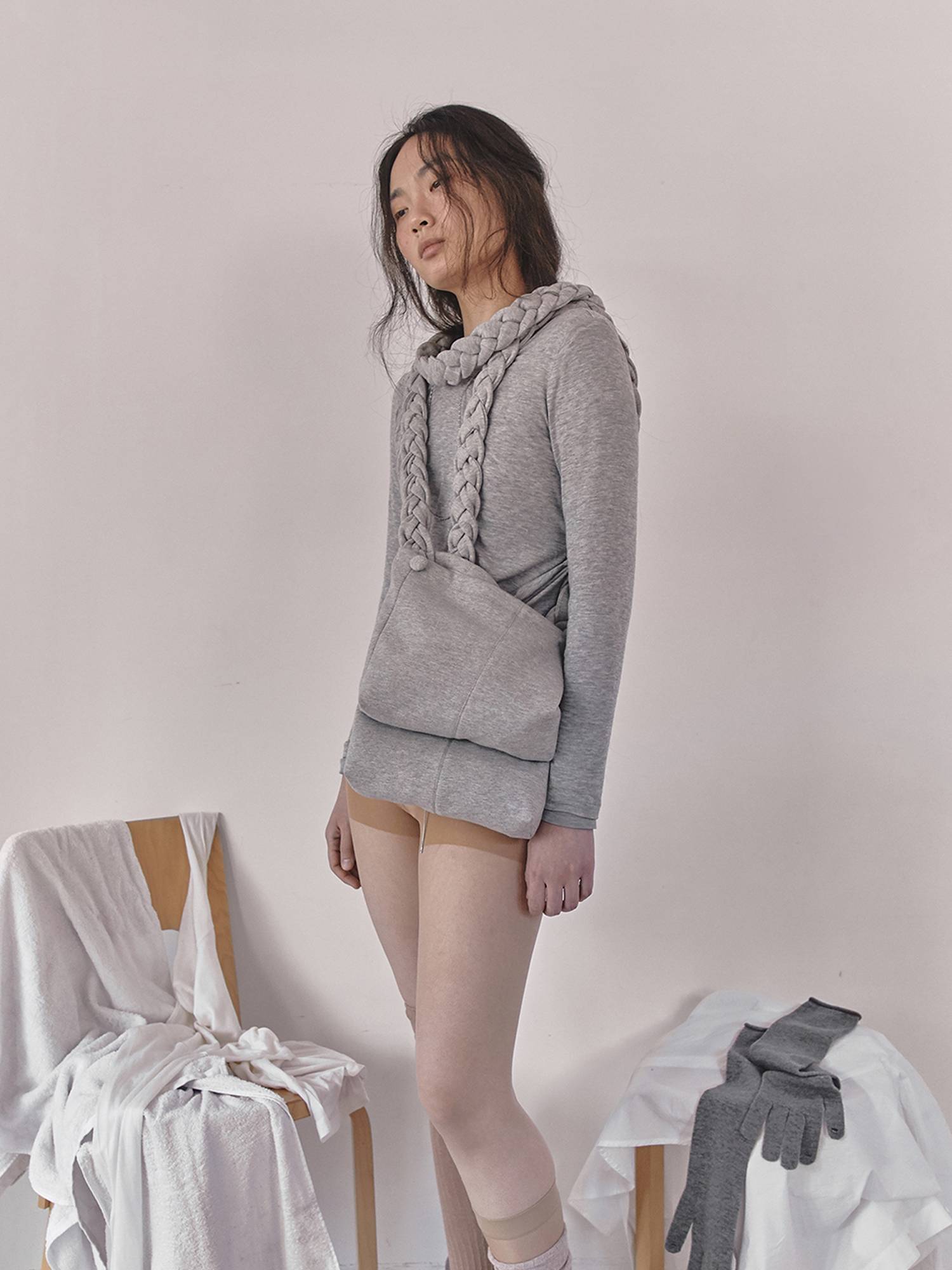 Braided Scarf Bag Small Gray