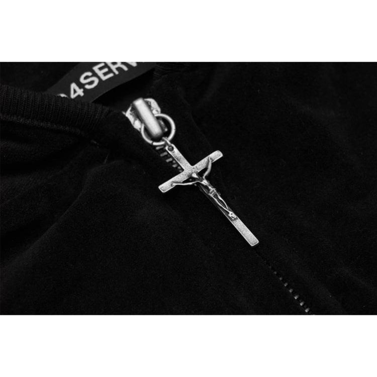 Cross Charm Velvet Hoodie Zip-up