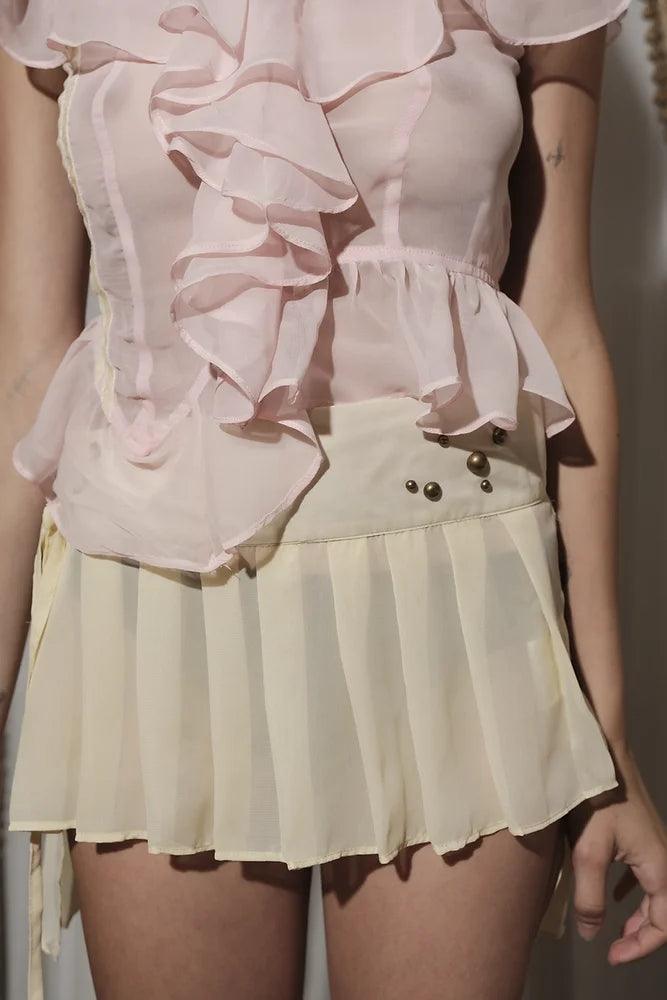 커스터드 쉬폰 마이크로 스커트