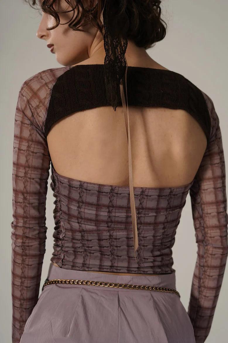 핑크 브라우니 체크 튜브 탑