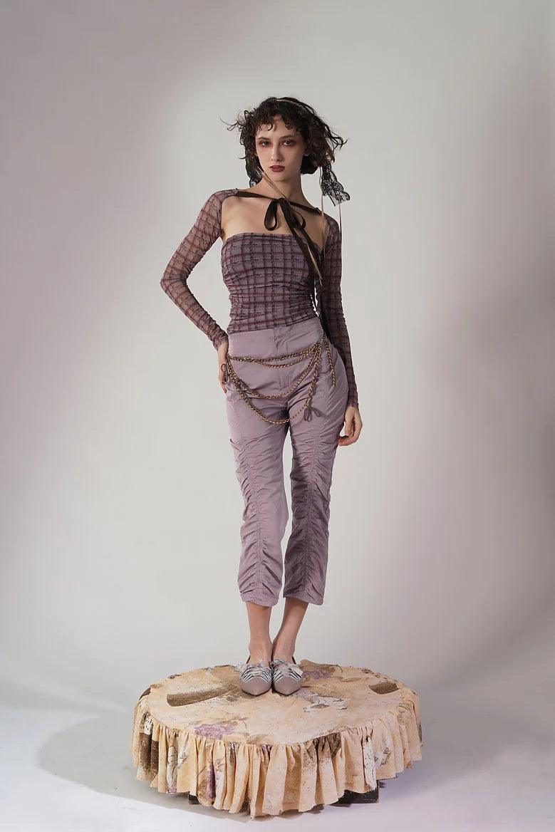 핑크 브라우니 체크 무늬 슈러그