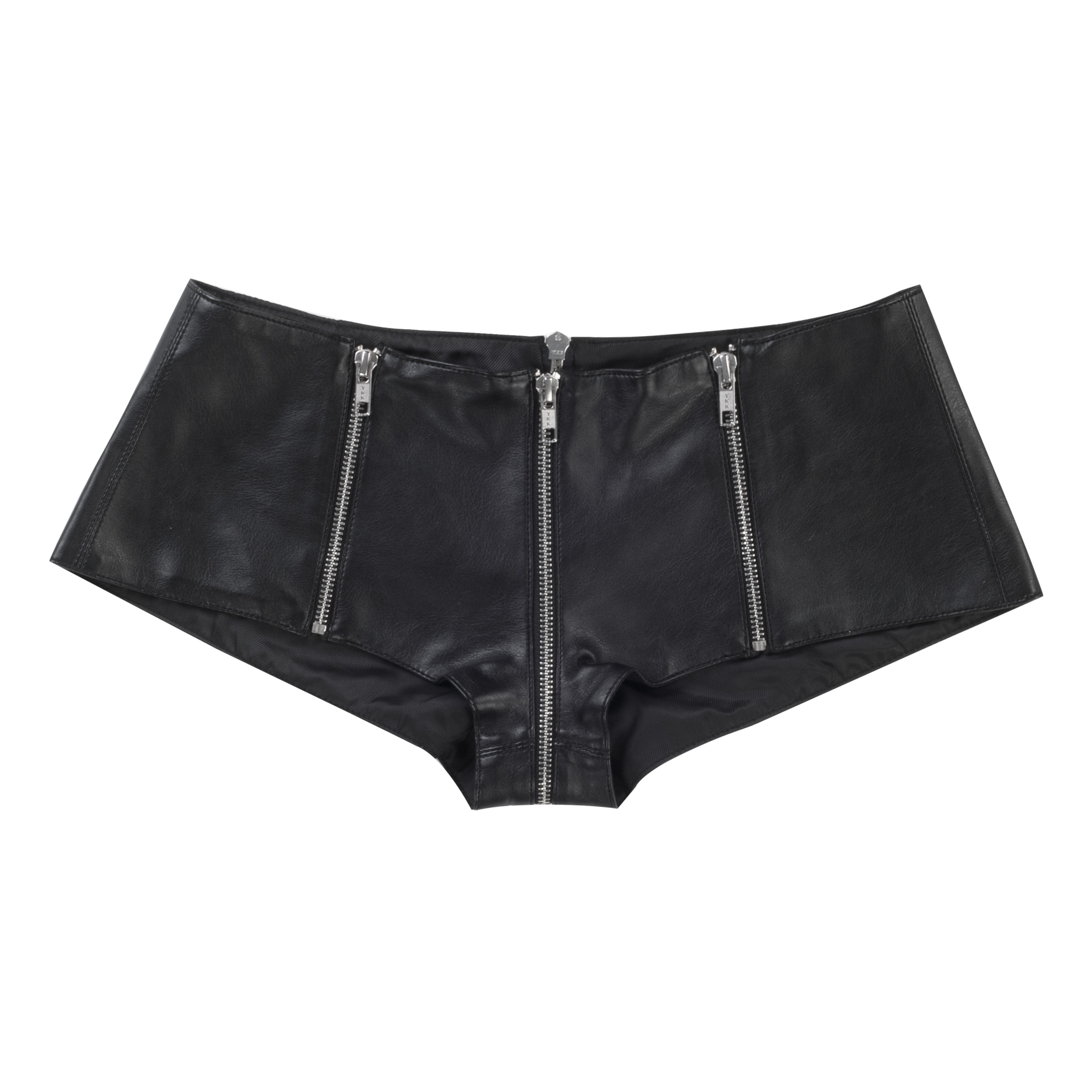 Zip Micro Shorts in Black Pleather