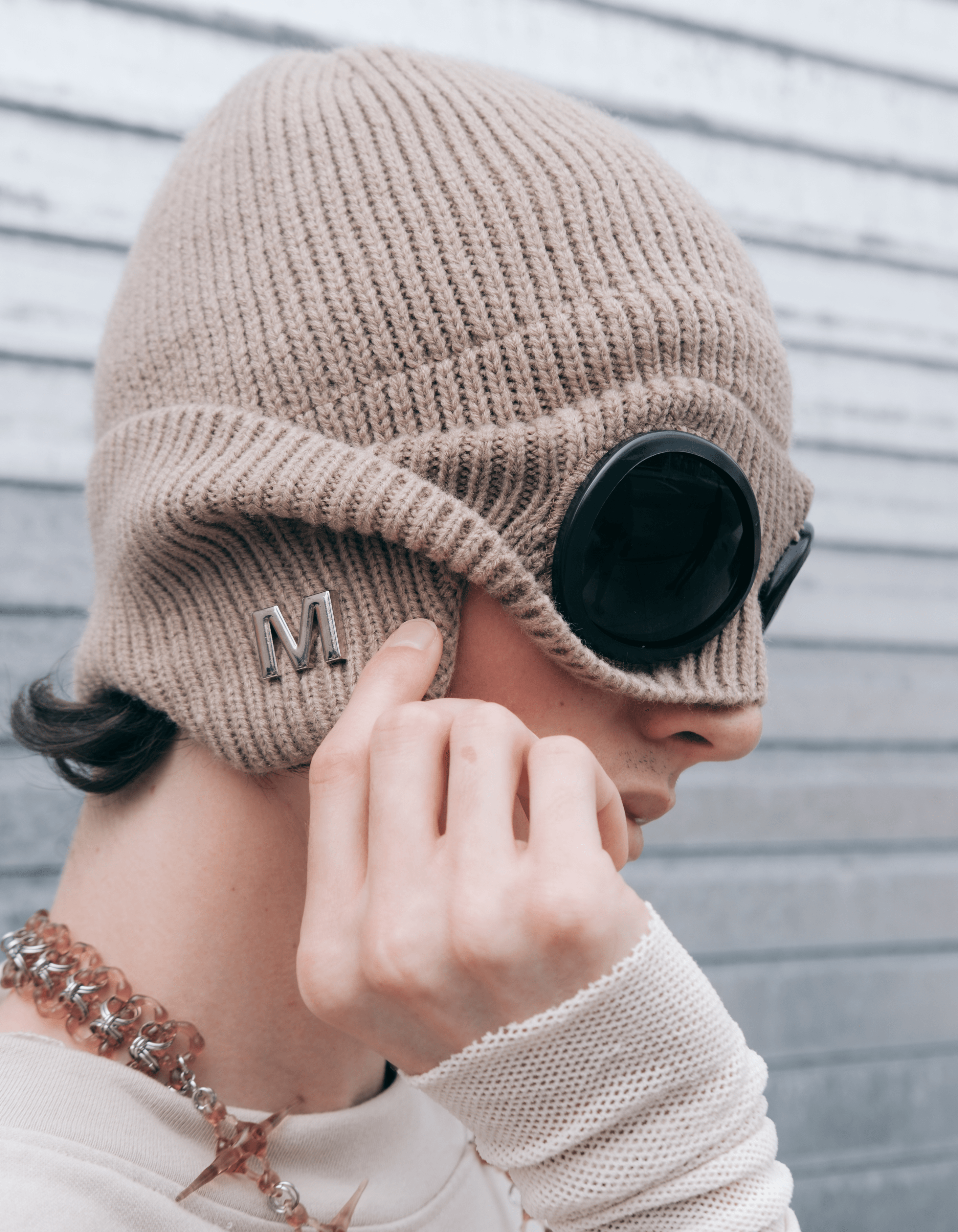beanie hat with goggles MXM x Ap0cene Goggle Beanie in Sand