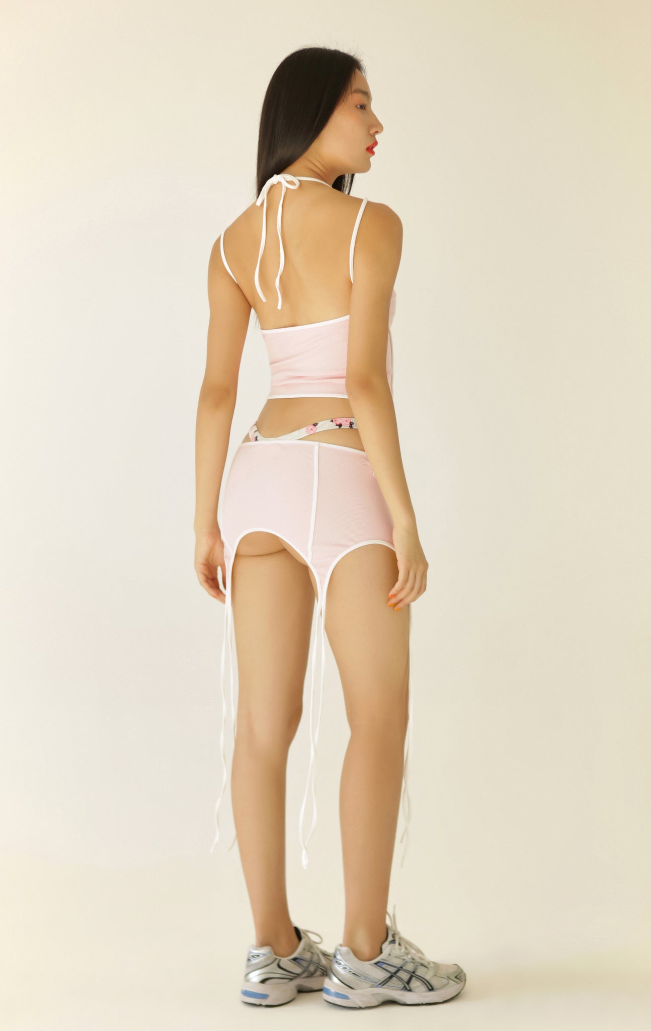 Ribbed Cotton Suspender in Pink
