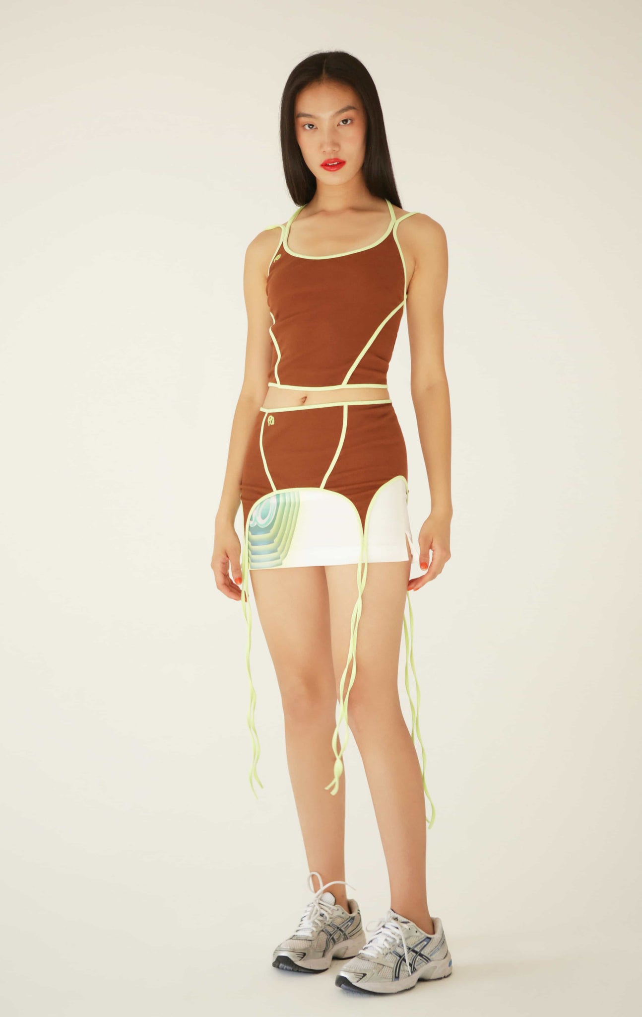 Ribbed Cotton Suspender in Brown