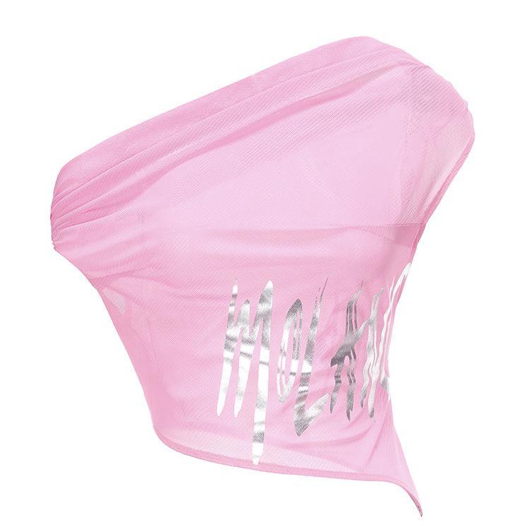 아마이몬 오블리크 숄더 크롭 탑