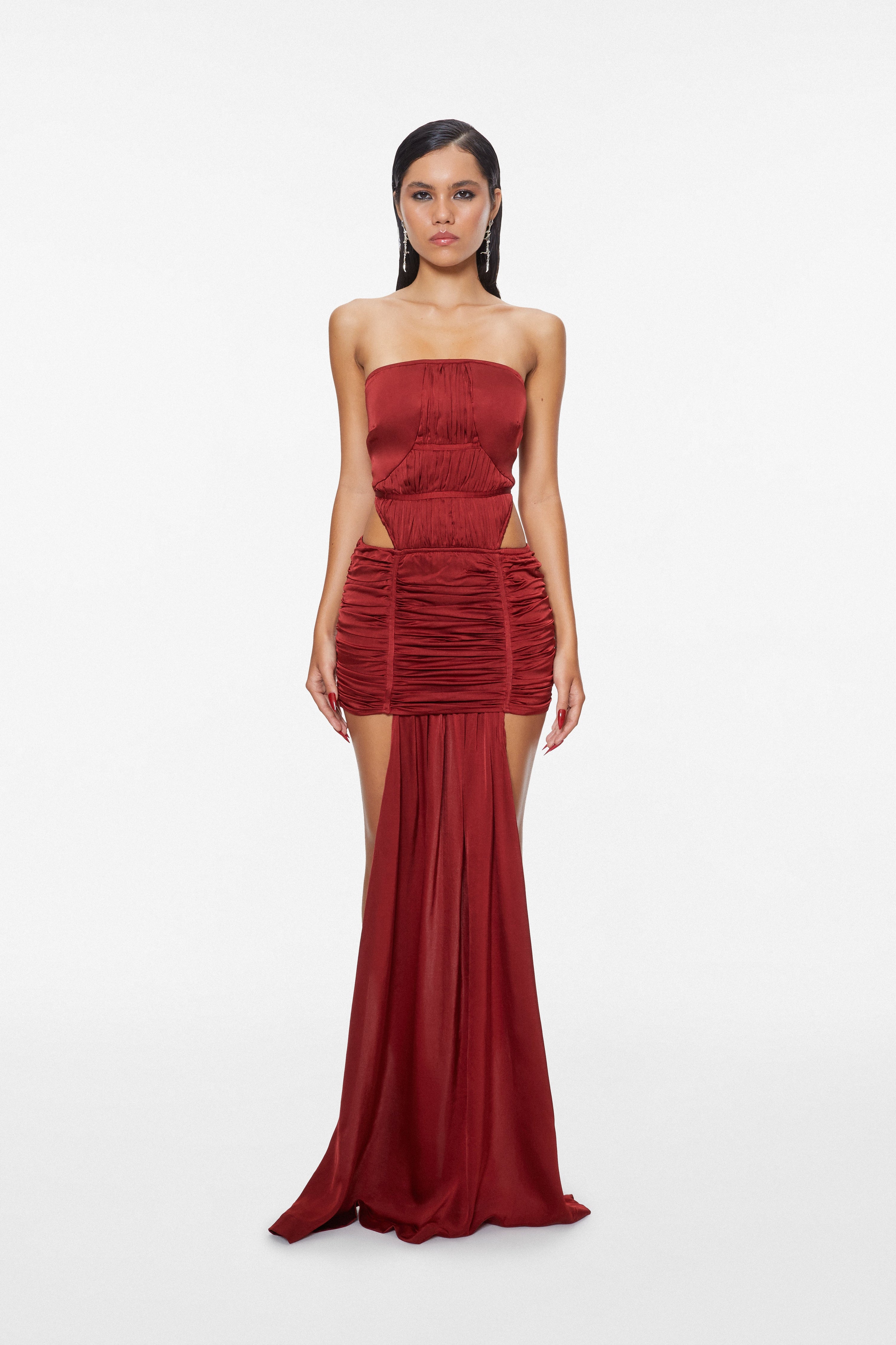 Cleo Ruched Gown Crimson