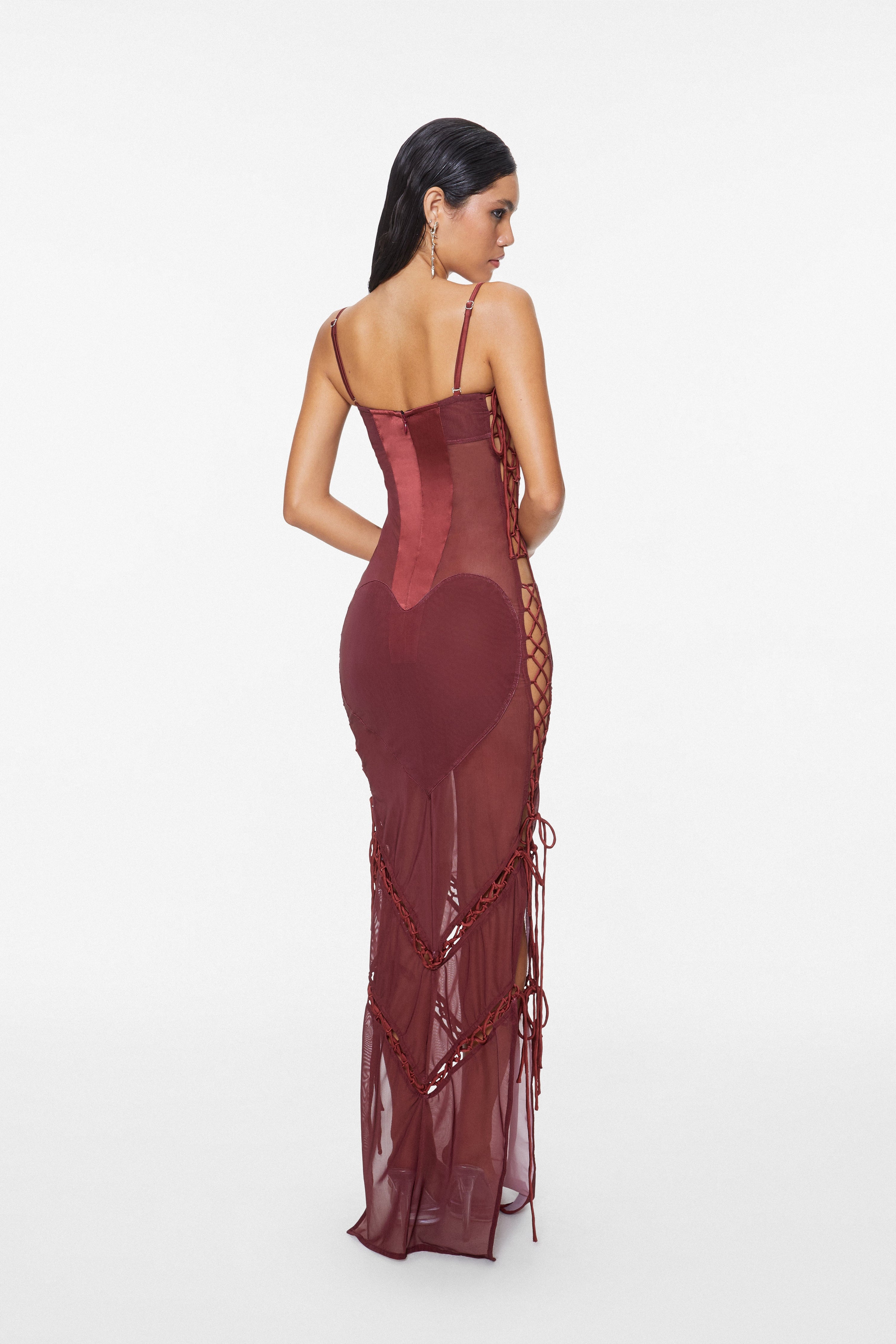 Heart Lace Maxi Dress Wine Red
