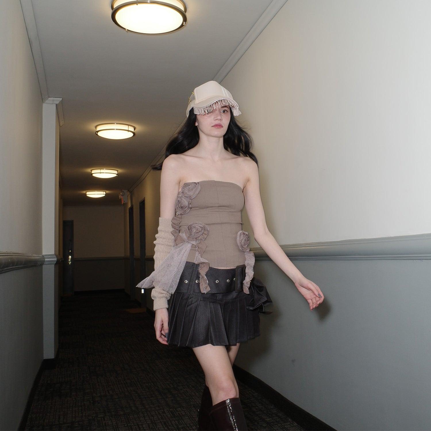 드롭릿 마이크로 벨트 플리츠 스커트