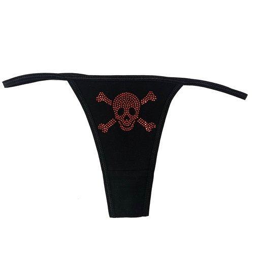 The Skull Thong in Pink with Black Skull