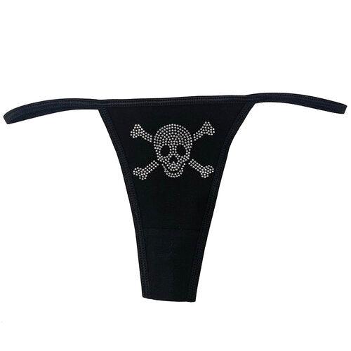 The Skull Thong in Pink with Black Skull
